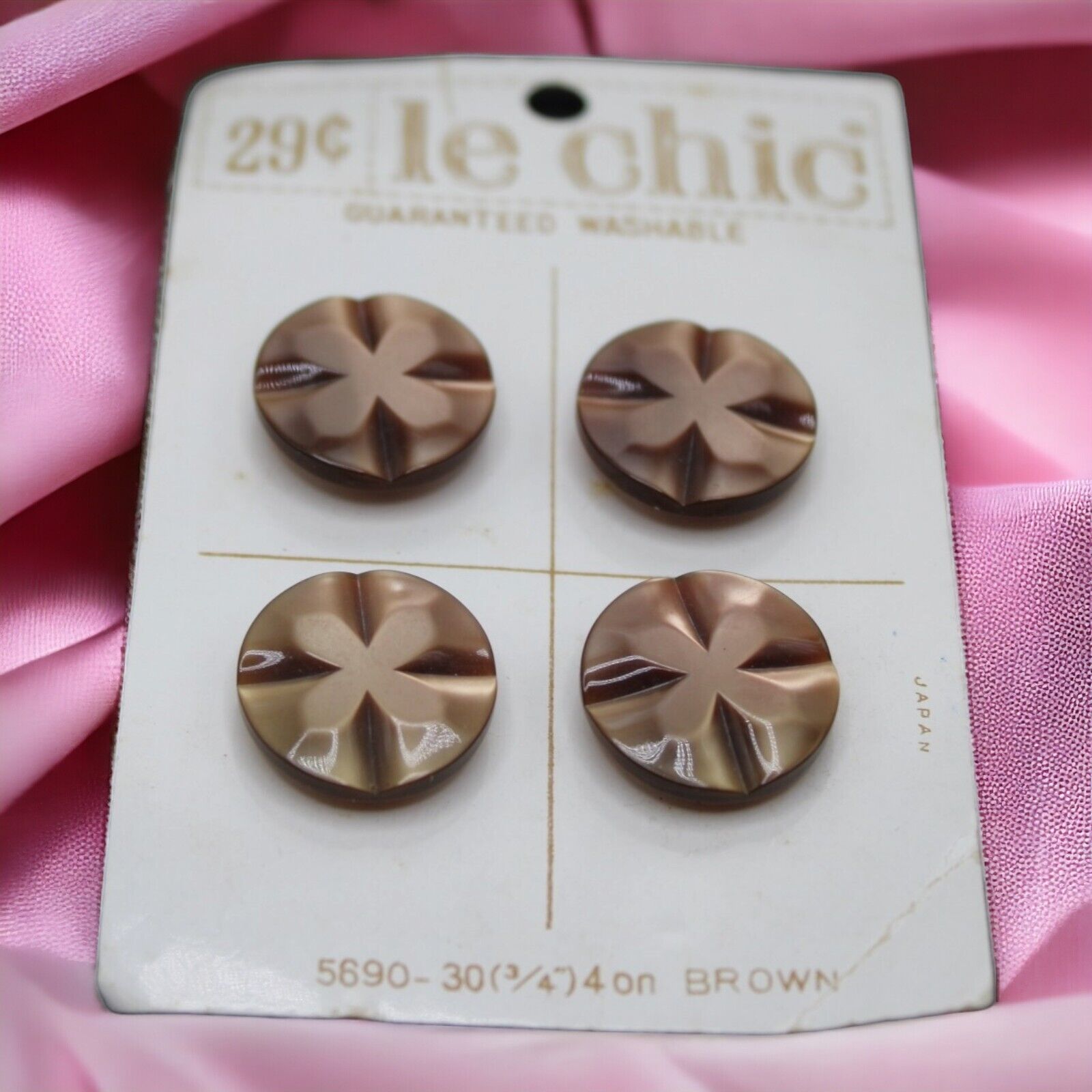 Vintage Le Chic 4ea Sewing Buttons Brown Pearlescent Round 3/4\