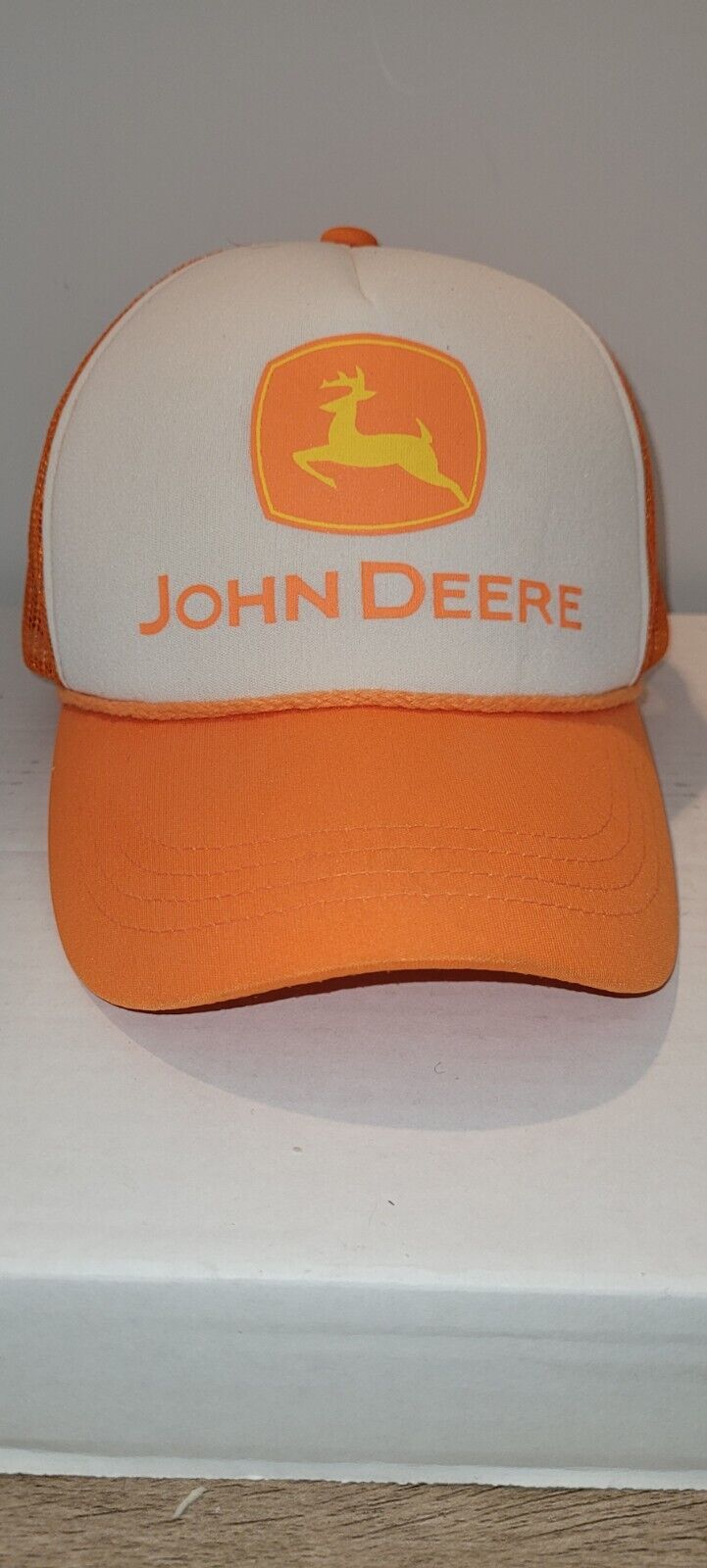 Vintage John Deere Products Hat Mesh  Foam Back Snap Adjust Orange.