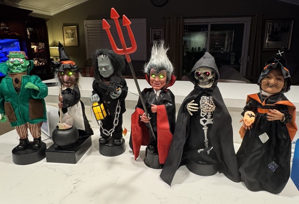Vintage Telco Halloween Motionettes Witch, Frankenstein Dracula Skeleton lot Vintage Telco Halloween Motionettes Witch, Frankenstein Dracula Skeleton lot