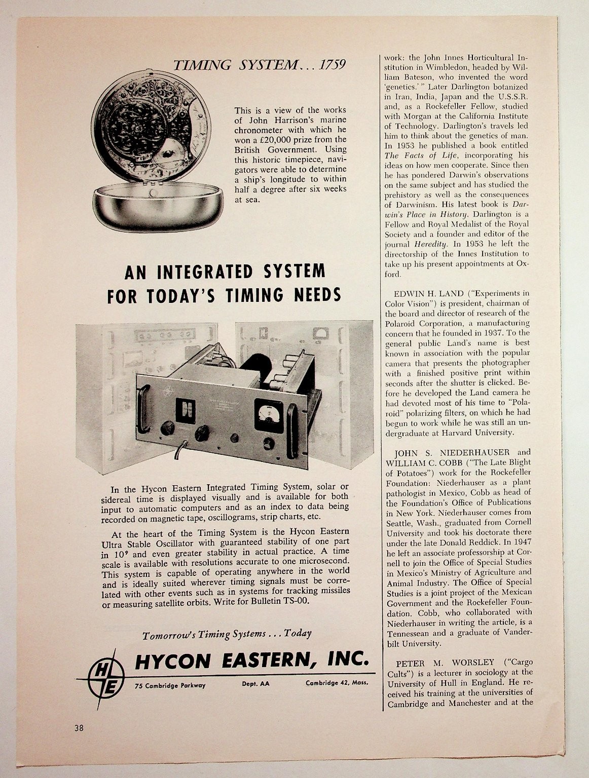 Vintage HYCON EASTERN Timing System Ad Page 1950s Harrison Chronometer Ephemera Vintage HYCON EASTERN Timing System Ad Page 1950s Harrison Chronometer Ephemera
