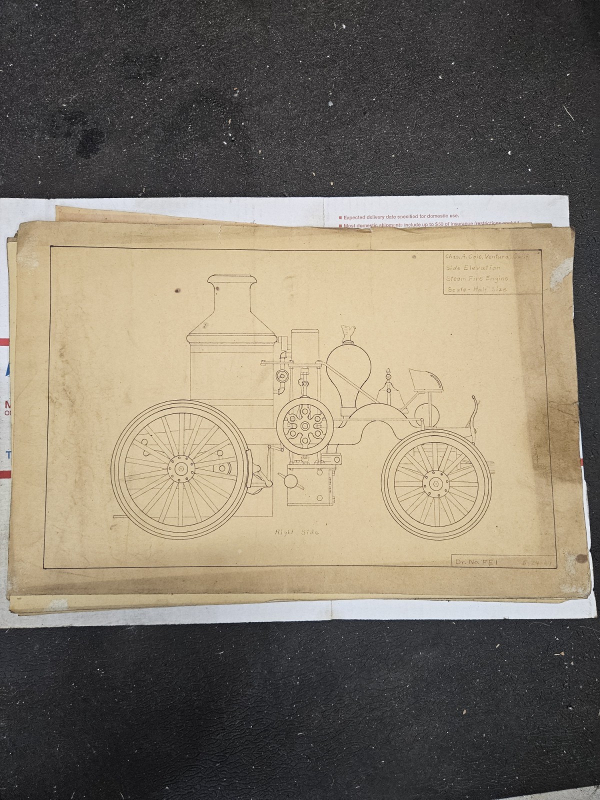 Vintage Chas A Cole Steam Fire Engine Blueprints Vintage Chas A Cole Steam Fire Engine Blueprints