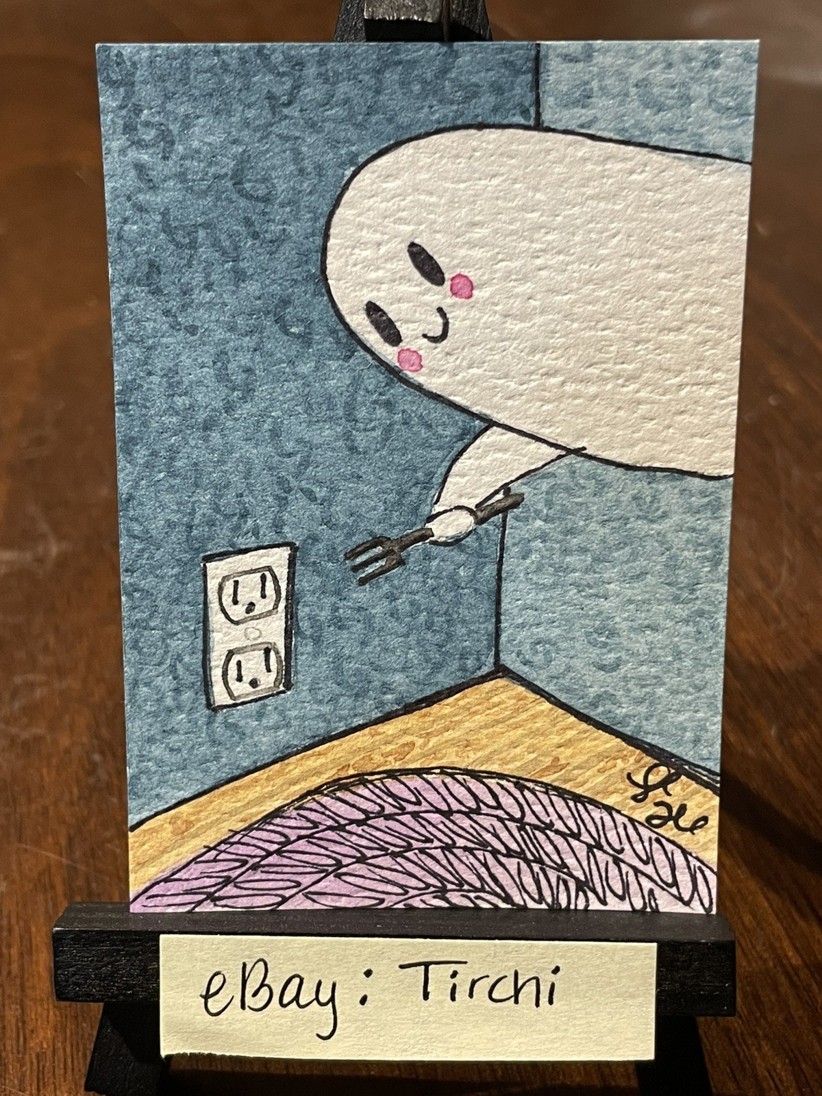 ACEO Art Card Original Watercolor Ghost Fork Into Outlet 2.5" x 3.5" Tirchi