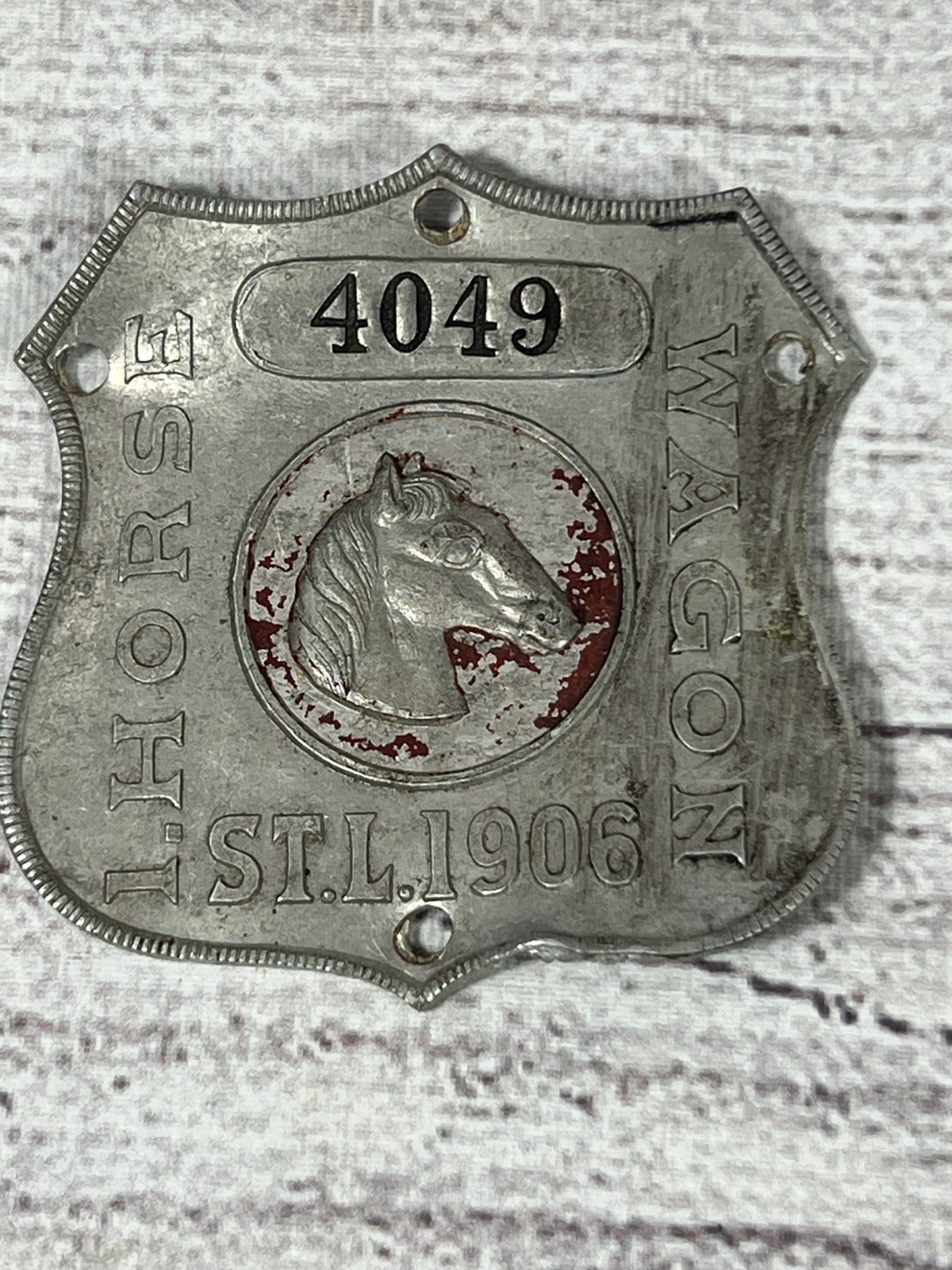 Antique 1906 St Louis 1 Horse Wagon License Badge Tag Plate Missouri 4049 Antique 1906 St Louis 1 Horse Wagon License Badge Tag Plate Missouri 4049