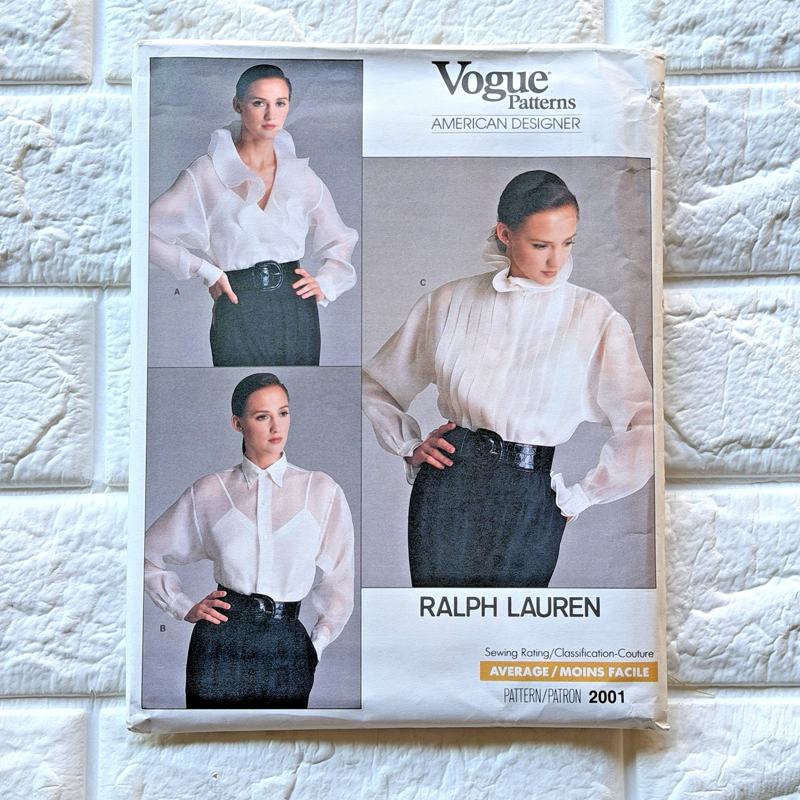 Vtg Vogue 2001 Pattern Sz 18 Ralph Lauren 80s Designer Blouse Camisole UC FF Vtg Vogue 2001 Pattern Sz 18 Ralph Lauren 80s Designer Blouse Camisole UC FF