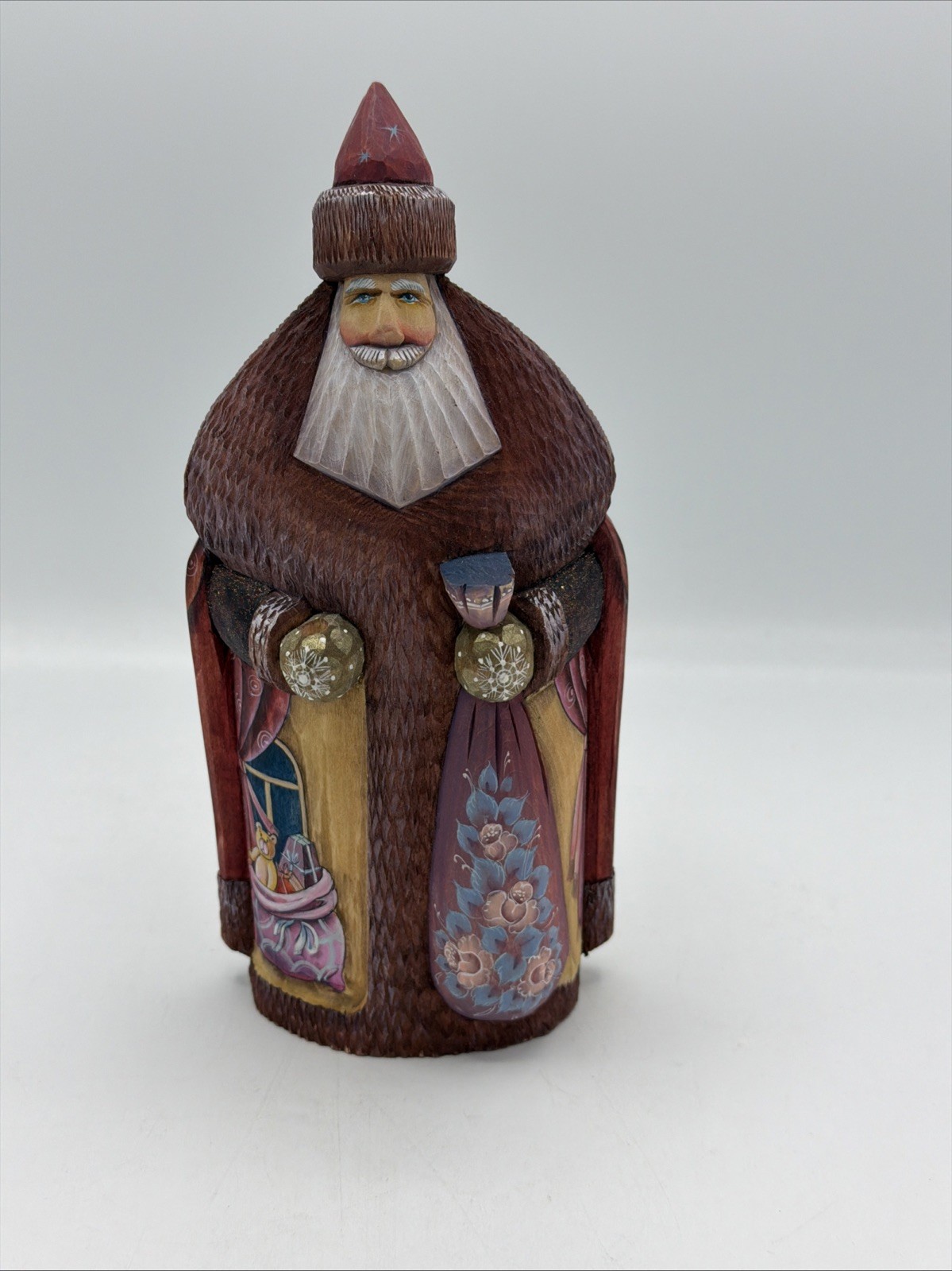 Rare Signed Russian Hand Carved Wood Santa Father Frost Christmas Folk Art 8" Rare Signed Russian Hand Carved Wood Santa Father Frost Christmas Folk Art 8"
