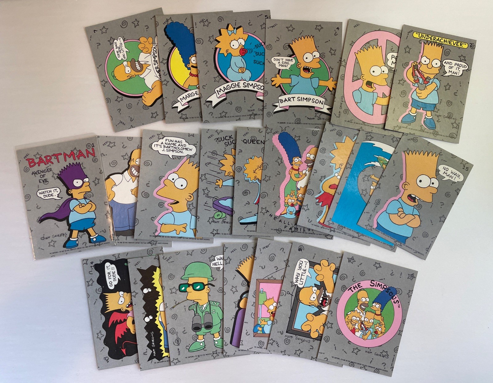 1990 Topps The Simpsons 22 Card Sticker Set with Bartman Rookie Card - EX / NM 1990 Topps The Simpsons 22 Card Sticker Set with Bartman Rookie Card - EX / NM