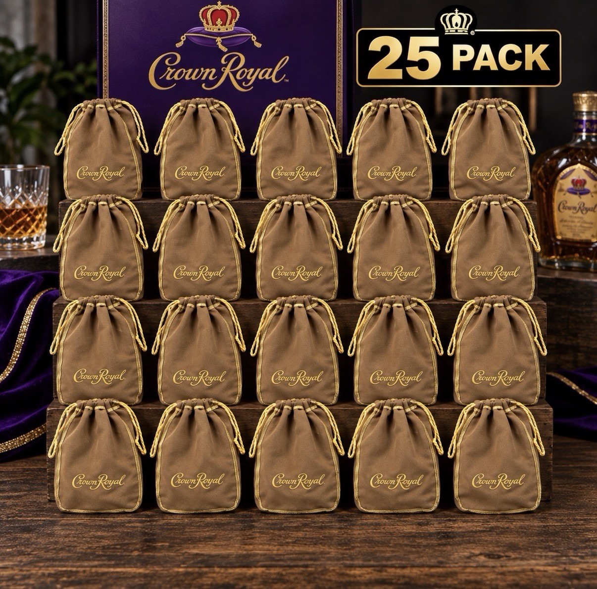 25 Crown Royal Bags 750ml Brown Gold Drawstring Pouches Empty Bulk Lot Crafts 25 Crown Royal Bags 750ml Brown Gold Drawstring Pouches Empty Bulk Lot Crafts