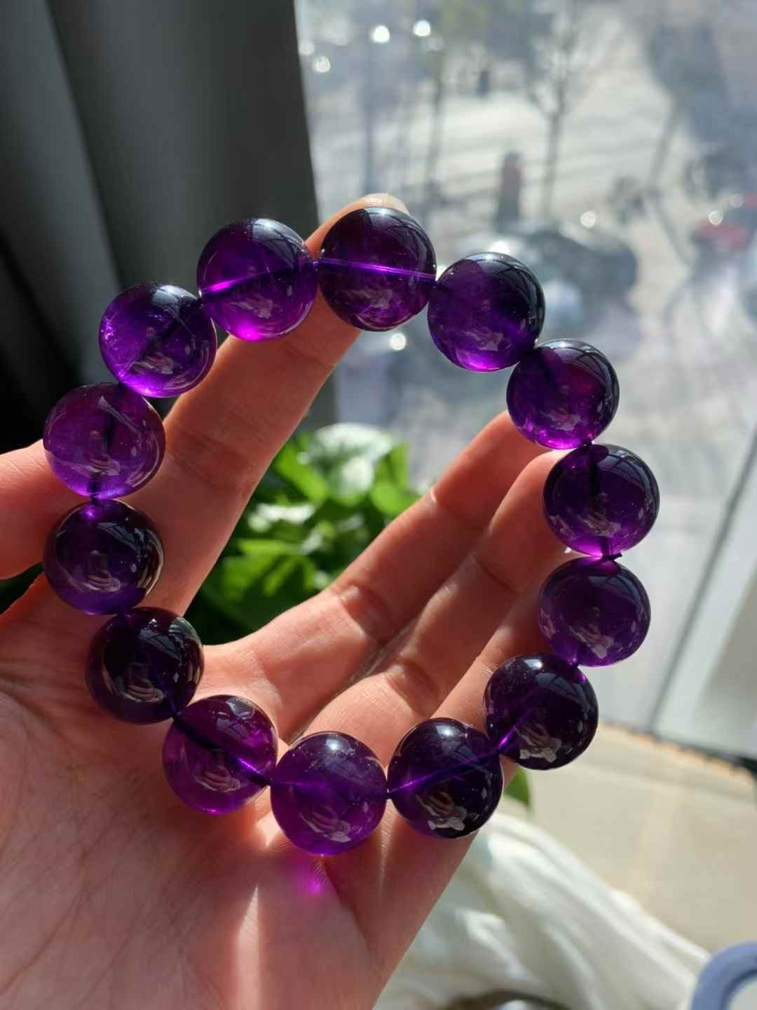 Natural Uruguay amethyst quartz Bracelet handmade crystal gem bead 16mm Natural Uruguay amethyst quartz Bracelet handmade crystal gem bead 16mm