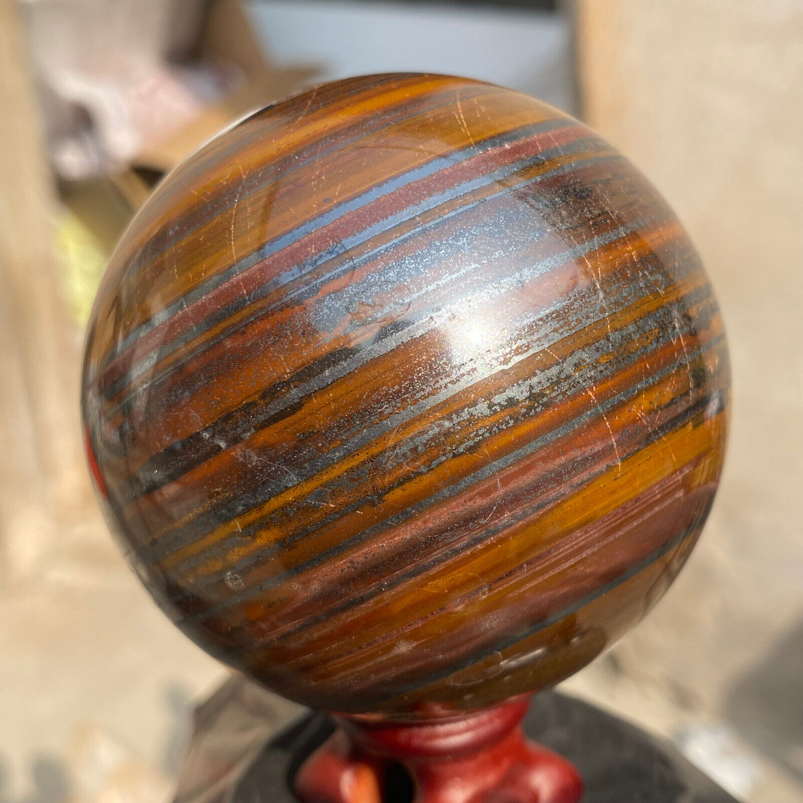 790g Rare Color Natural Tiger Eye Stone sphere Quartz Crystal Ball Reiki Healing