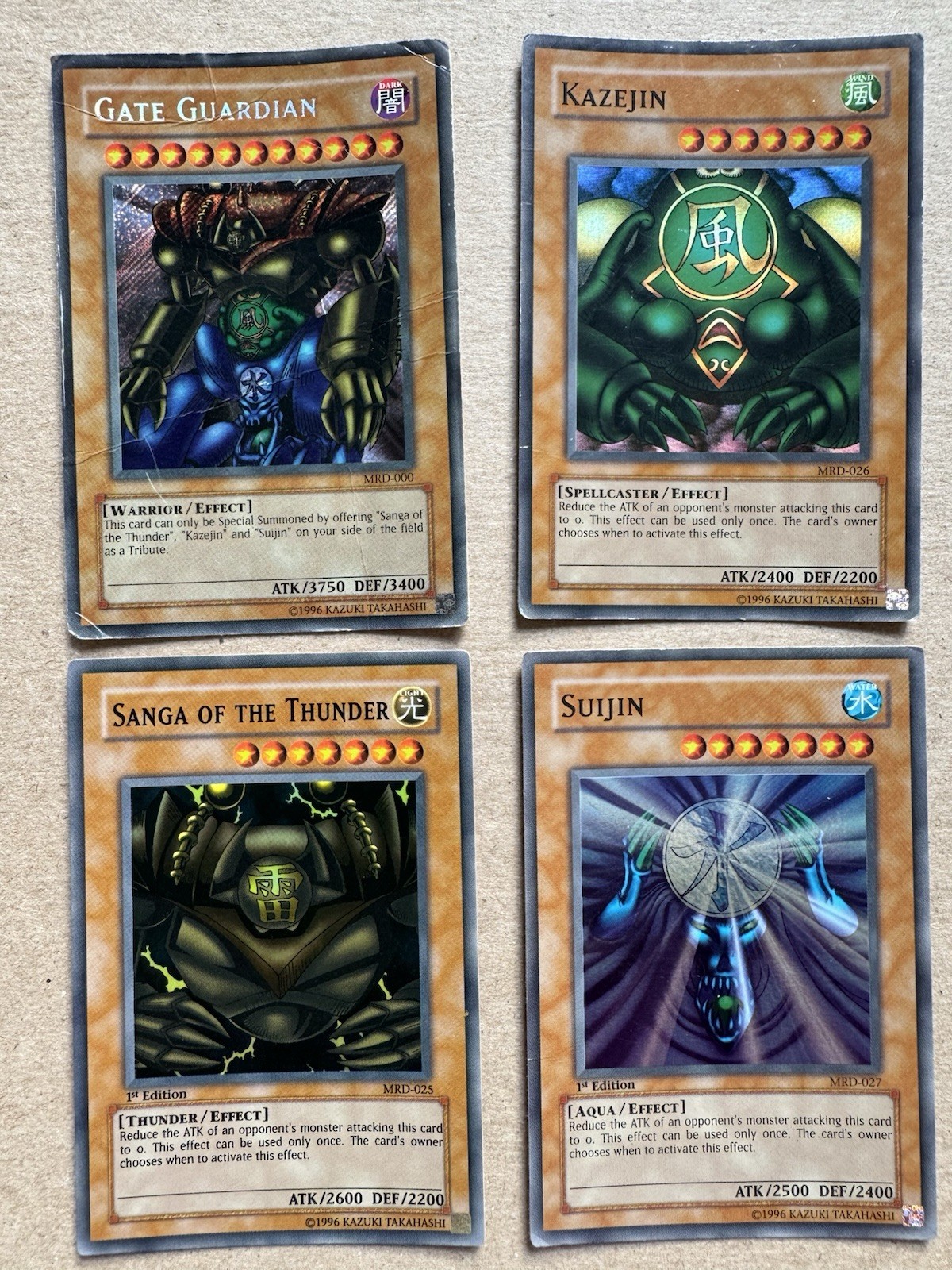 Yu-Gi-Oh TCG Gate Guardian Set Kazejin, Suijin, Sanga of the Thunder Yu-Gi-Oh TCG Gate Guardian Set Kazejin, Suijin, Sanga of the Thunder