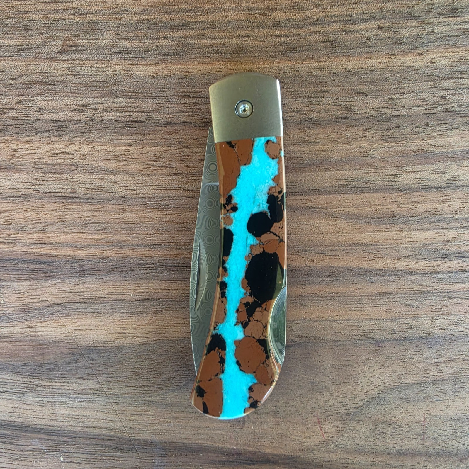 Vein Turquoise Damascus 3" Lockback Knife-Santa Fe Stoneworks Collectible Vein Turquoise Damascus 3" Lockback Knife-Santa Fe Stoneworks Collectible