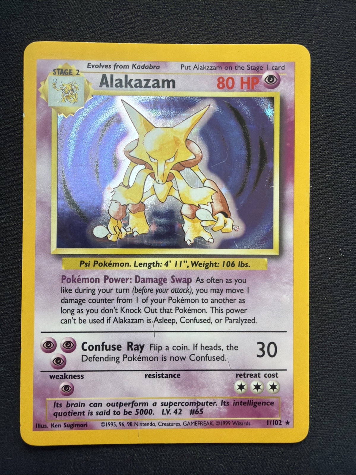 Pokémon TCG Alakazam Holo Card Base Set 1/102 LP Pokémon TCG Alakazam Holo Card Base Set 1/102 LP