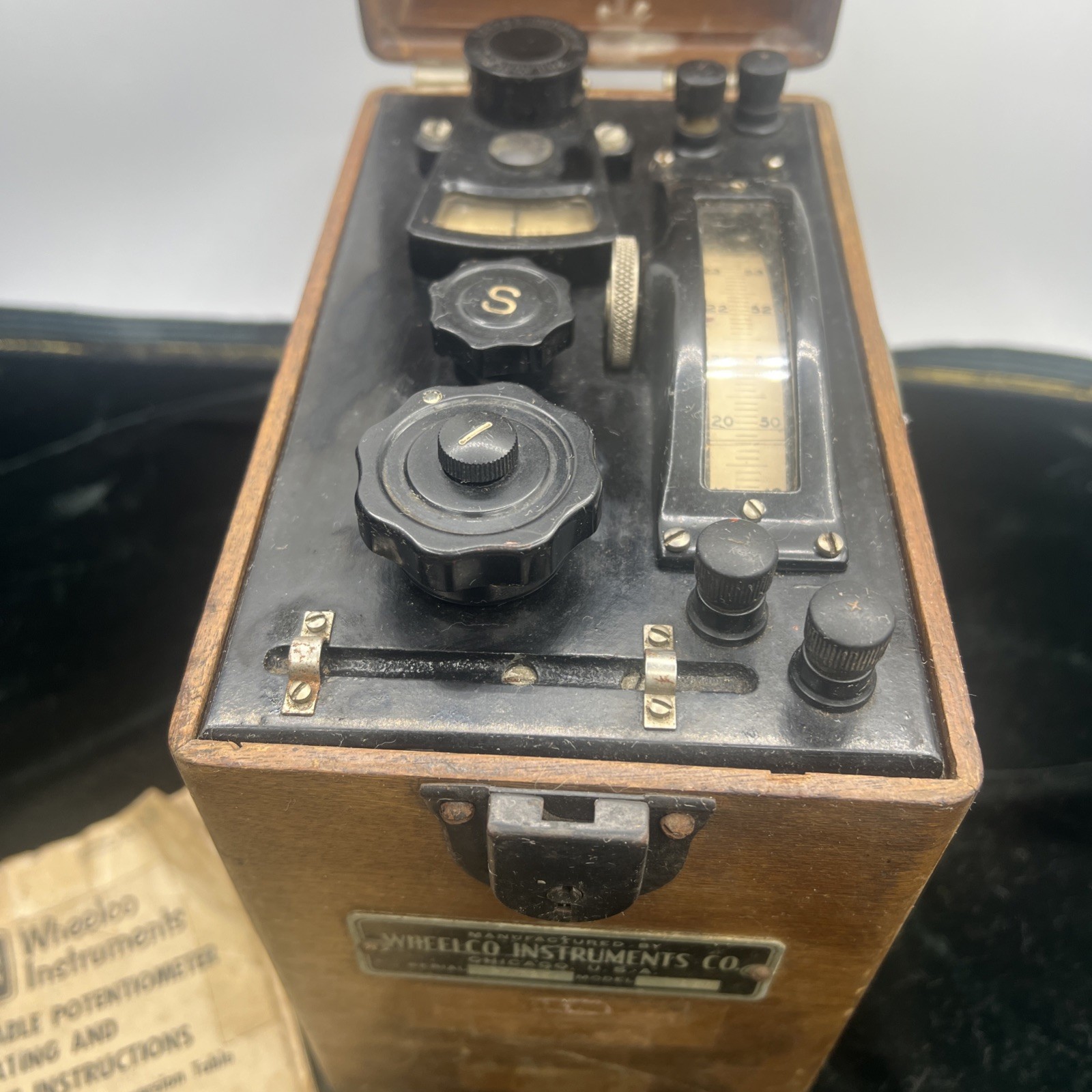 Portable potentiometer Wheelco Instruments c1940's Steampunk Wooden Case Antique