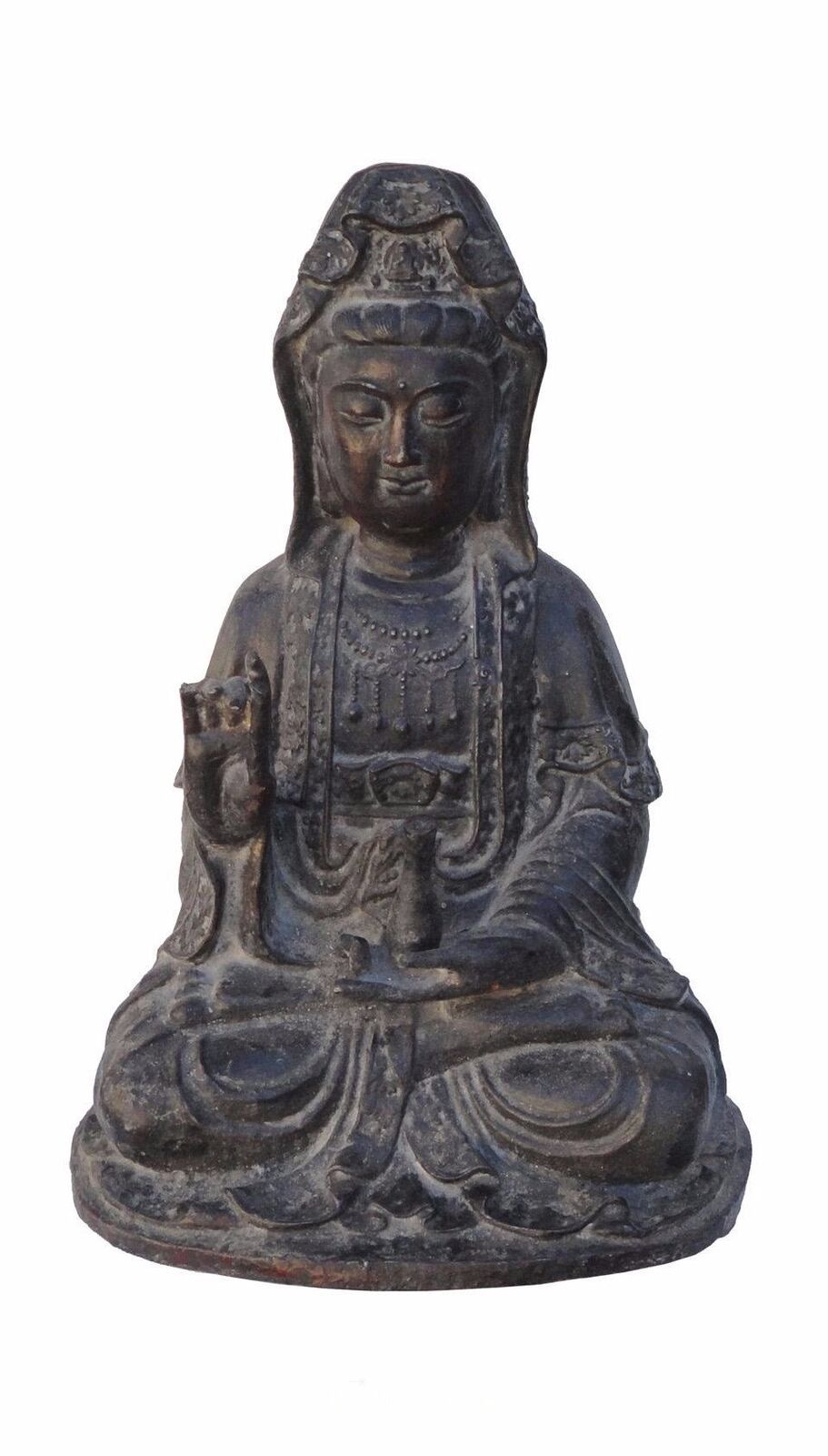 Handcrafted Chinese Sitting Kwan Yin, Bodhisattva Metal Statue JZ108