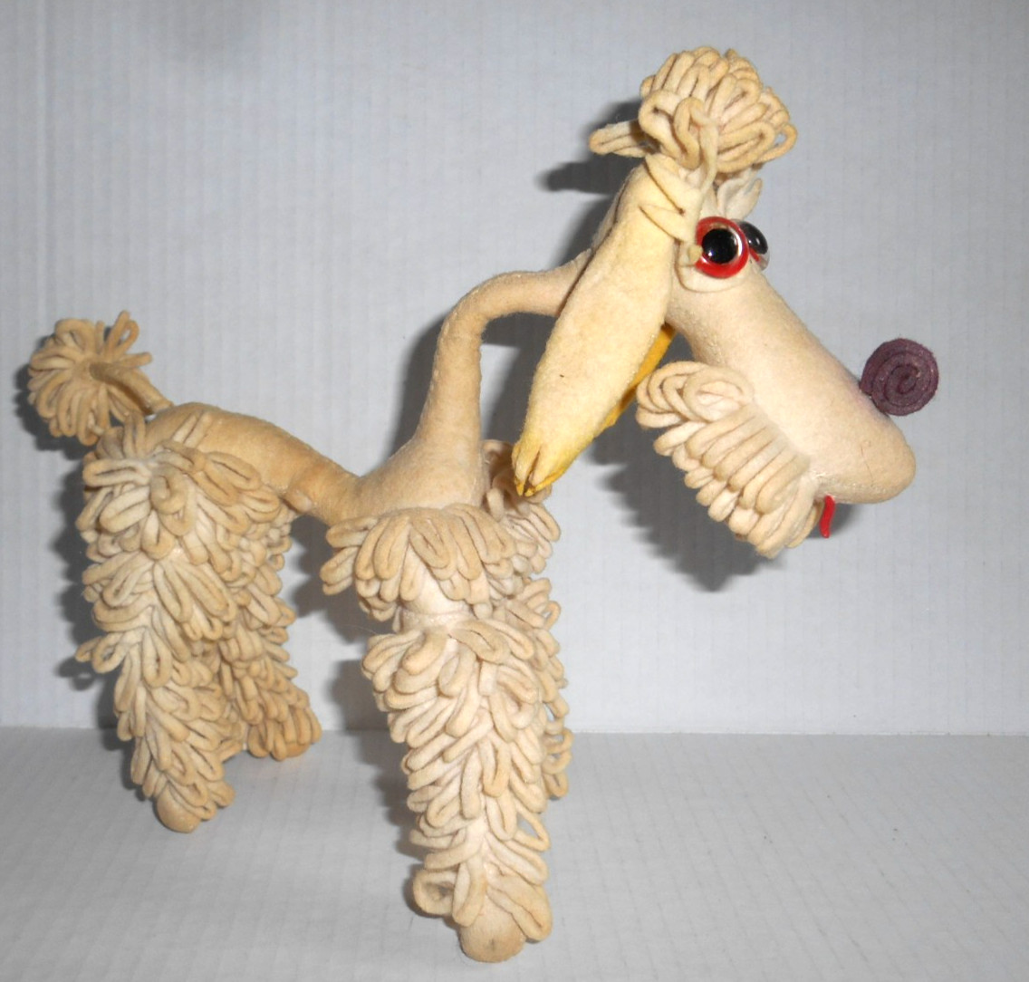 MCM Handmade VTG 1950s Wool Felt POODLE DOG Armature Sculpture Art Glass Eyes MCM Handmade VTG 1950s Wool Felt POODLE DOG Armature Sculpture Art Glass Eyes