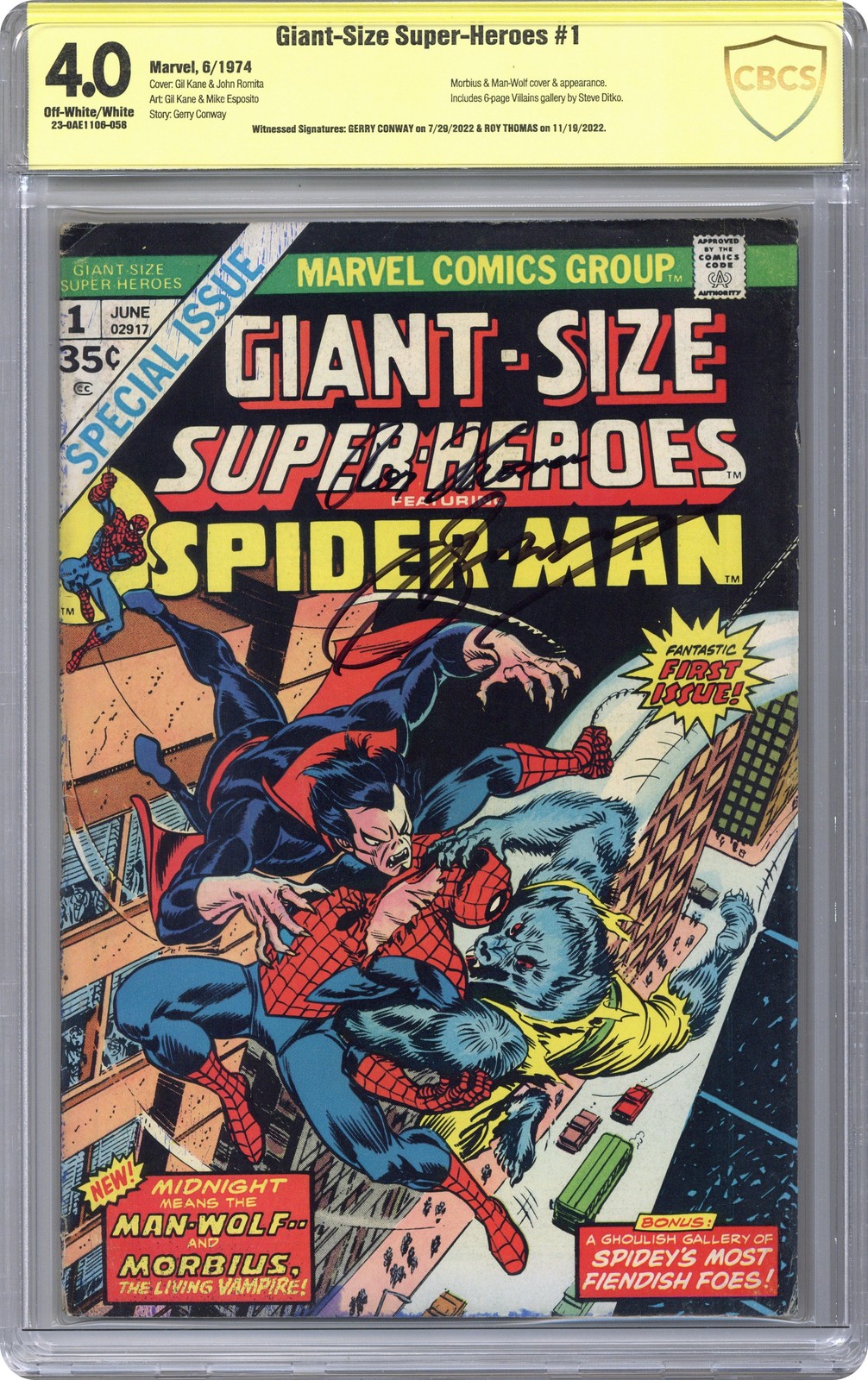 Giant Size Super Heroes Featuring Spider-Man #1 CBCS 4.0 Witnessed Sig 1974