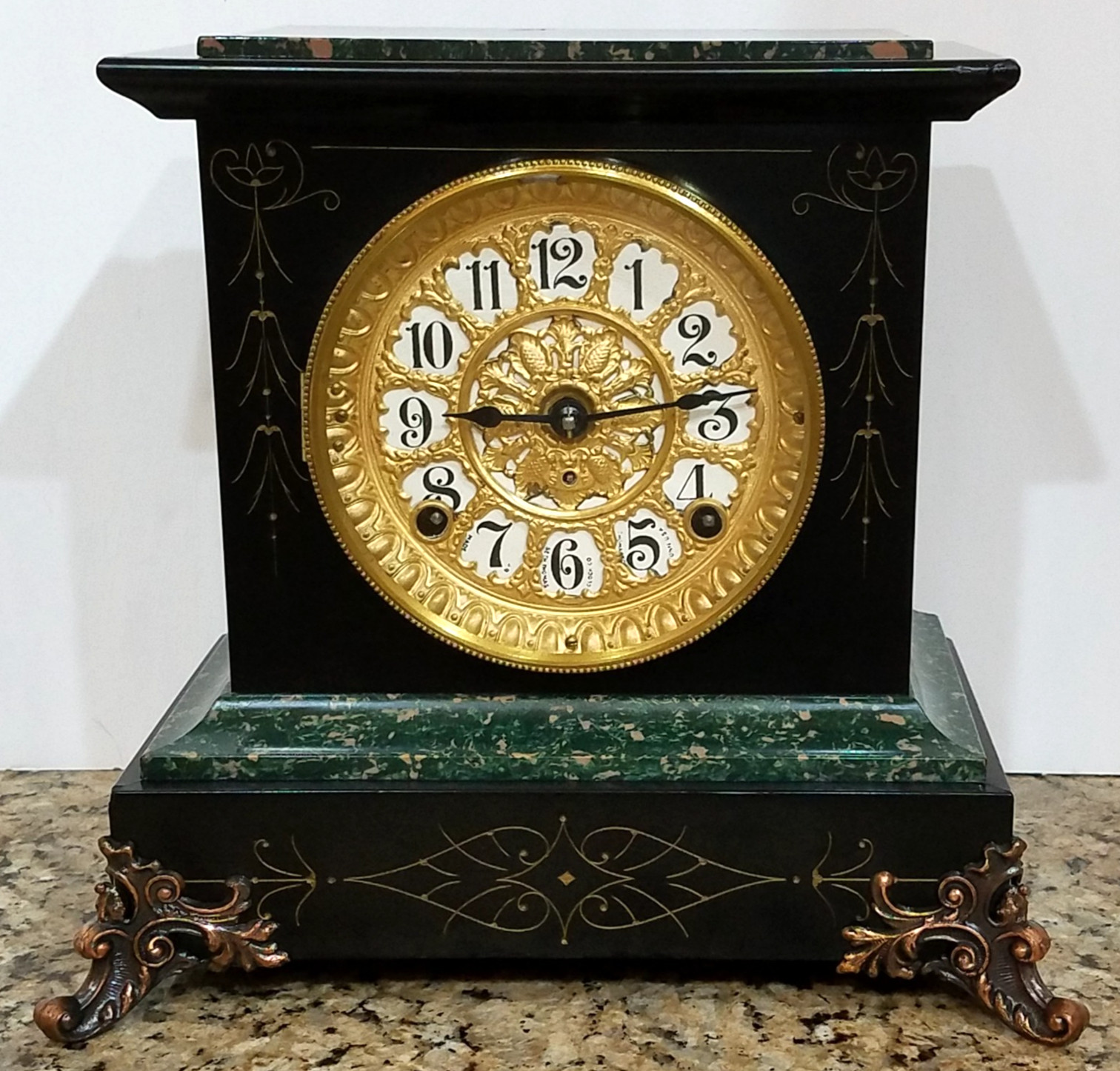 Antique Seth Thomas Adamantine Faux Marble Mantel Clock 8-Day, Time/Strike (S#4) Antique Seth Thomas Adamantine Faux Marble Mantel Clock 8-Day, Time/Strike (S#4)