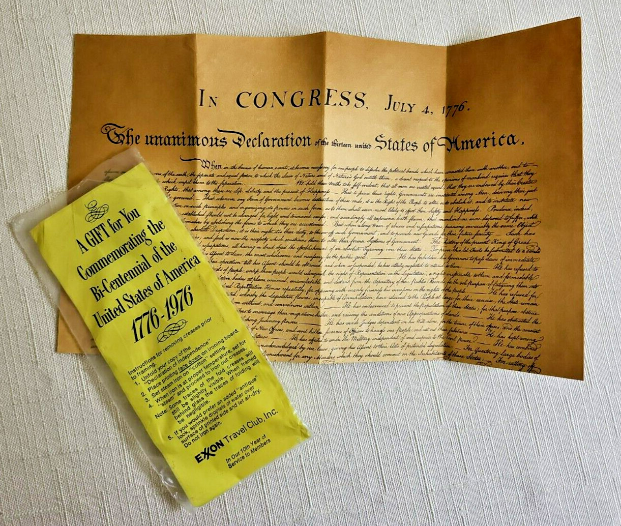 Vintage 1976 EXXON Travel Club Bi-Centennial Declaration of Independence Copy Vintage 1976 EXXON Travel Club Bi-Centennial Declaration of Independence Copy