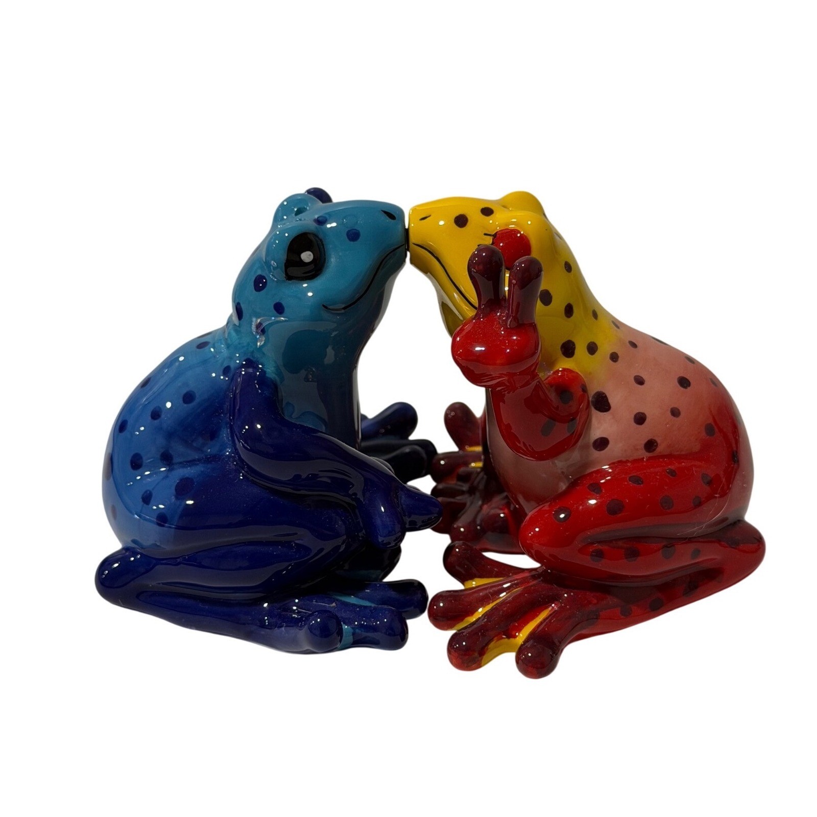 Westland Kissing Frogs Salt & Pepper Shakers Ceramic Blue Red Yellow Peace Sign Westland Kissing Frogs Salt & Pepper Shakers Ceramic Blue Red Yellow Peace Sign