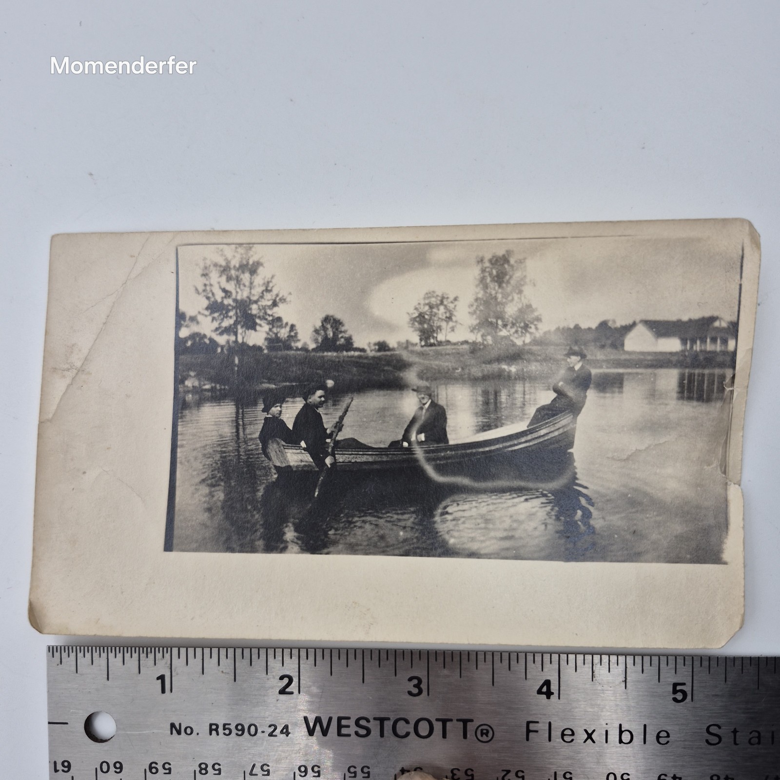 Antique Photo Four People in Wooden Rowboat on Lake c.1905-1915 Edwardian Antique Photo Four People in Wooden Rowboat on Lake c.1905-1915 Edwardian
