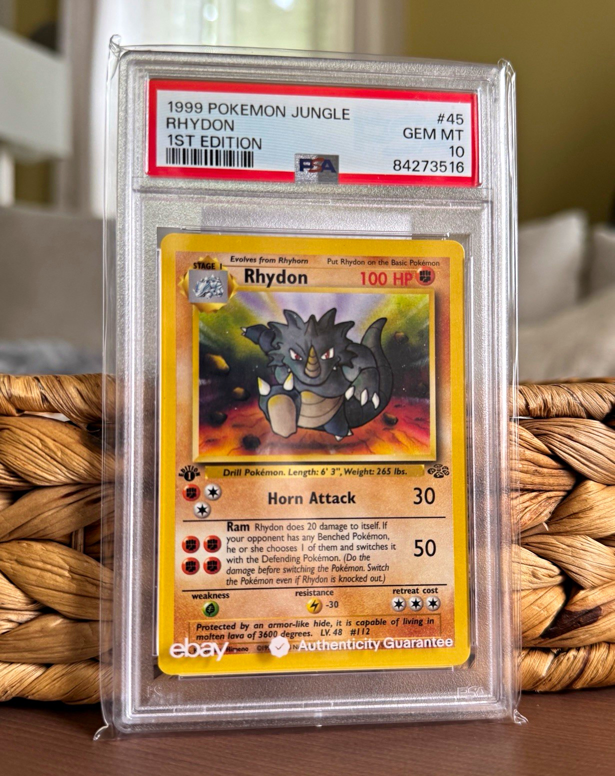 PSA 10 Graded 1999 Pokémon Jungle 1st Edition Rhydon #45 PSA 10 Graded 1999 Pokémon Jungle 1st Edition Rhydon #45