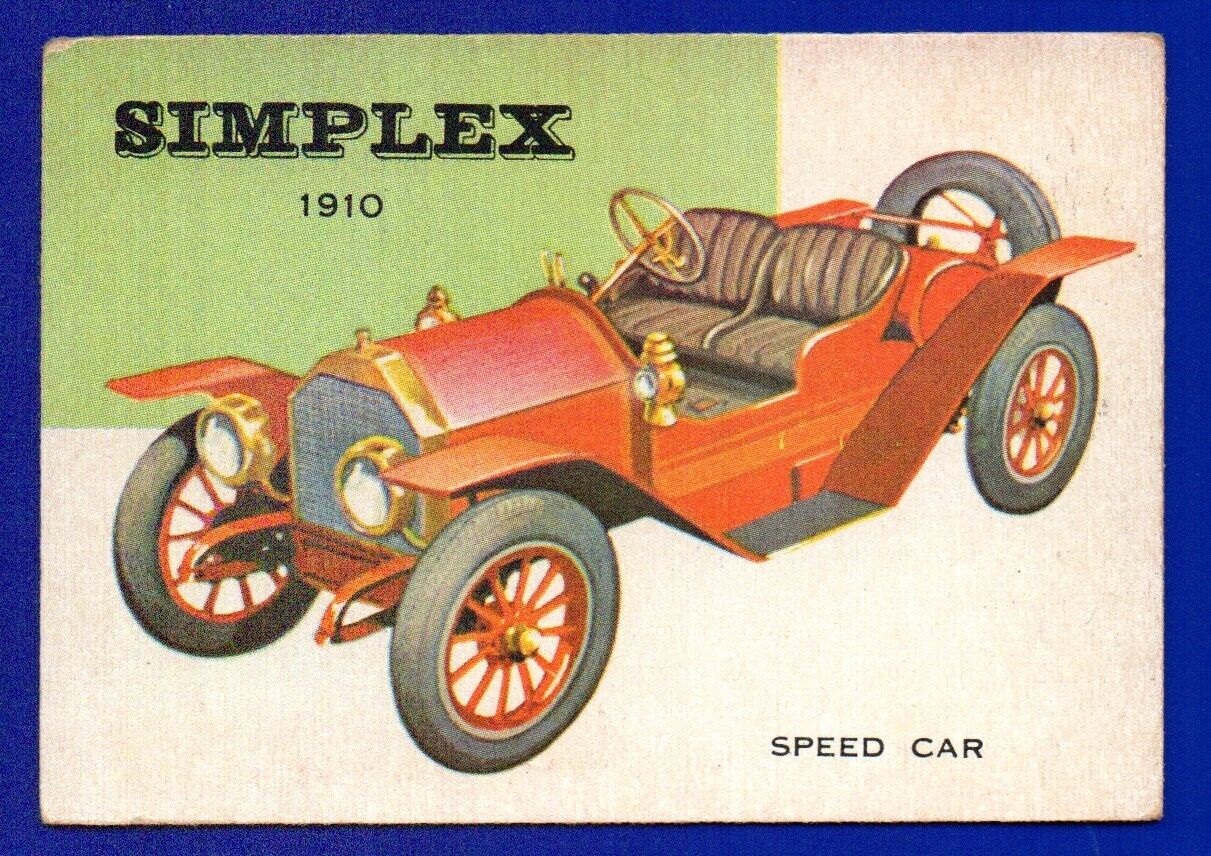 1910 SIMPLEX SPEED CAR 1954 TOPPS WORLD ON WHEELS #29 VG-EX NO CREASES