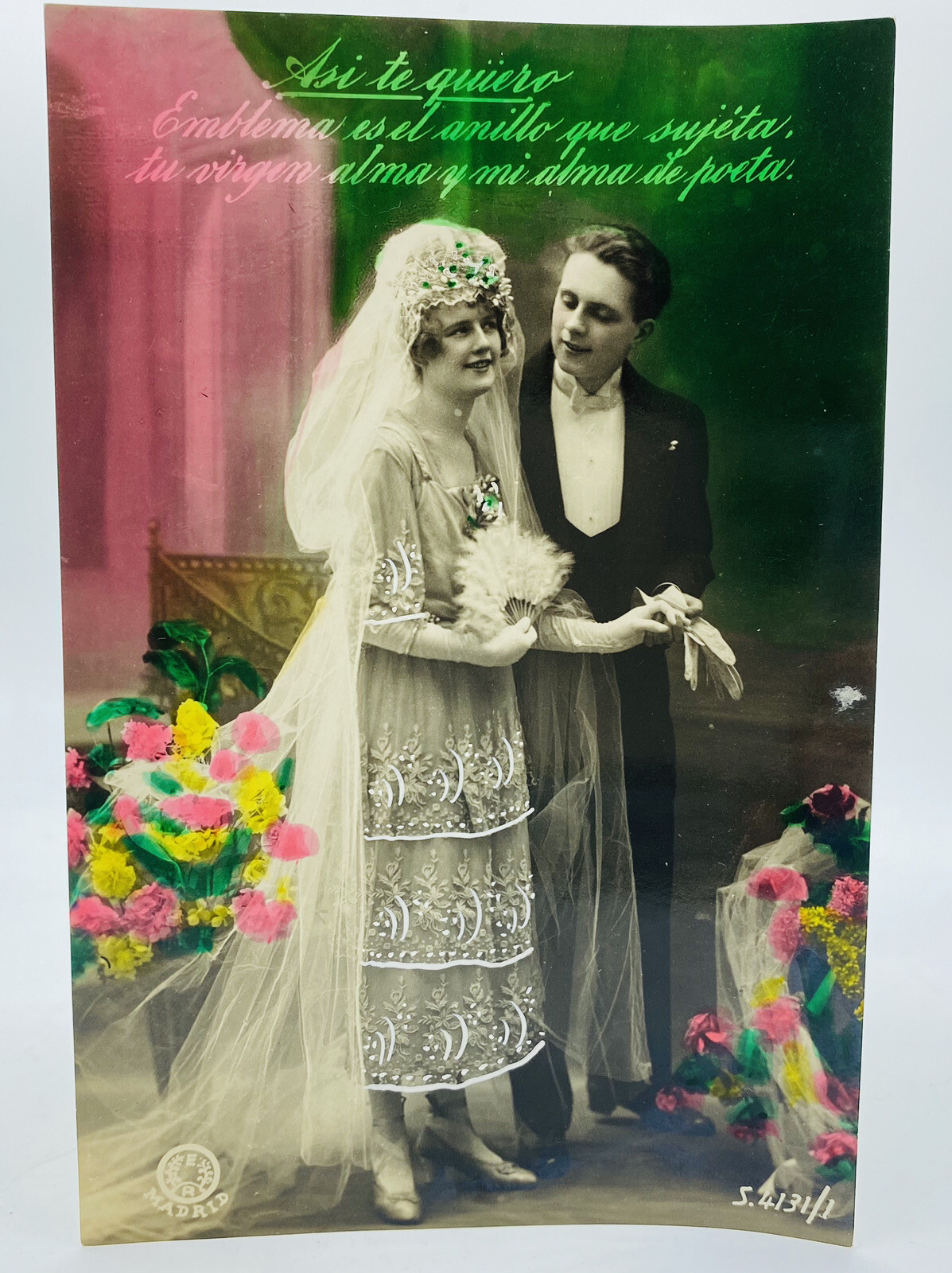 Vintage 1920s Spanish Madrid SPAIN Romance Postcard Asi te quiero Tinted Photo Vintage 1920s Spanish Madrid SPAIN Romance Postcard Asi te quiero Tinted Photo