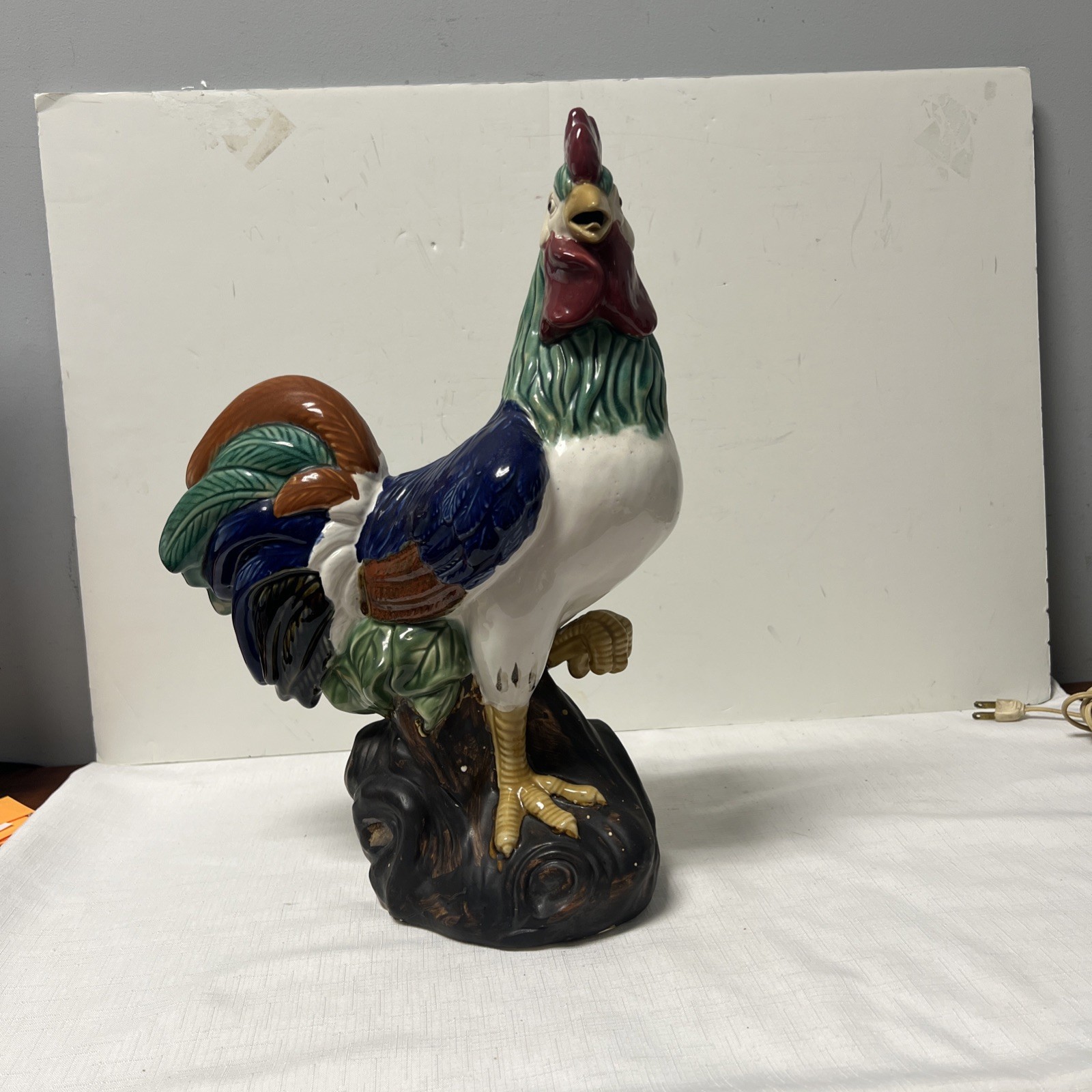 Vintage Three Hands Corp Majolica Ceramic Rooster Figurine Large 17" 1960s L31