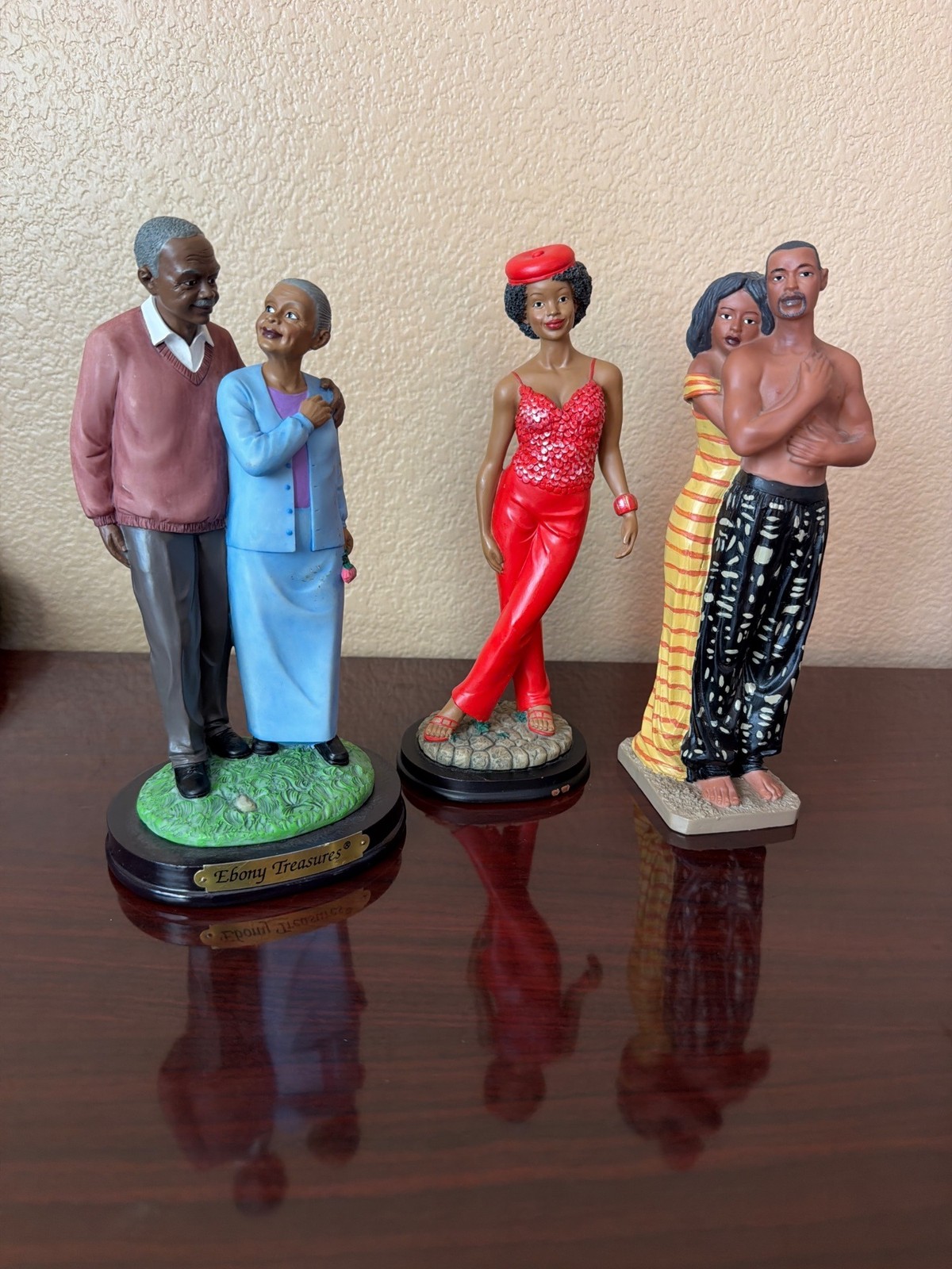 Vintage UTI Ebony Treasures African American Resin Figurines Lot of 3 Family