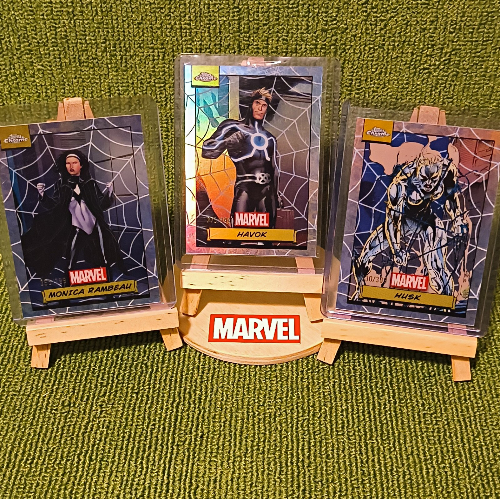 2024 Topps Chrome Marvel 3-Card Spiderweb Refractors Havok, Monica Rambeau, Husk 2024 Topps Chrome Marvel 3-Card Spiderweb Refractors Havok, Monica Rambeau, Husk