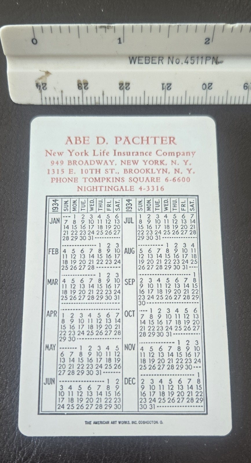 Vintage 1934 Advertising Wallet Calendar Card New York Life Insurance Building Vintage 1934 Advertising Wallet Calendar Card New York Life Insurance Building