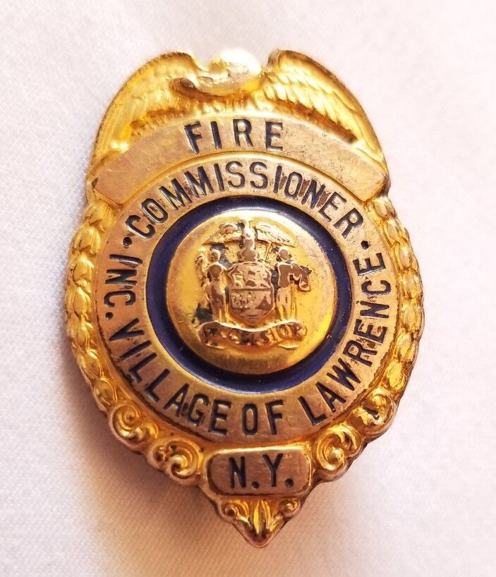 Rare 19th cen. Fire Commissioner Village of Lawrence NY New York Gold Filled Pin