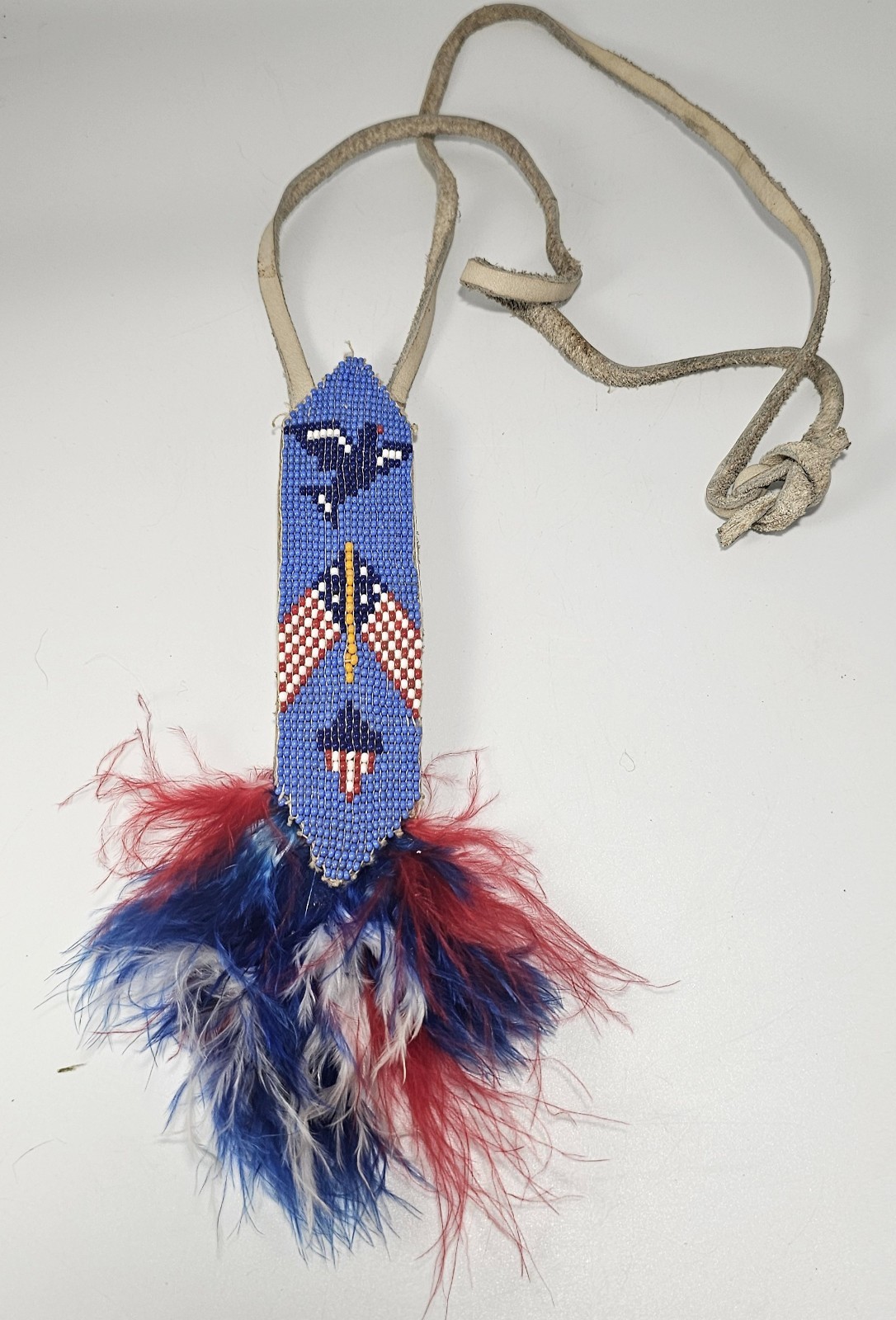 Vintage Native American Plains Style Beaded USA Flag Bird Bicentennial Medallion