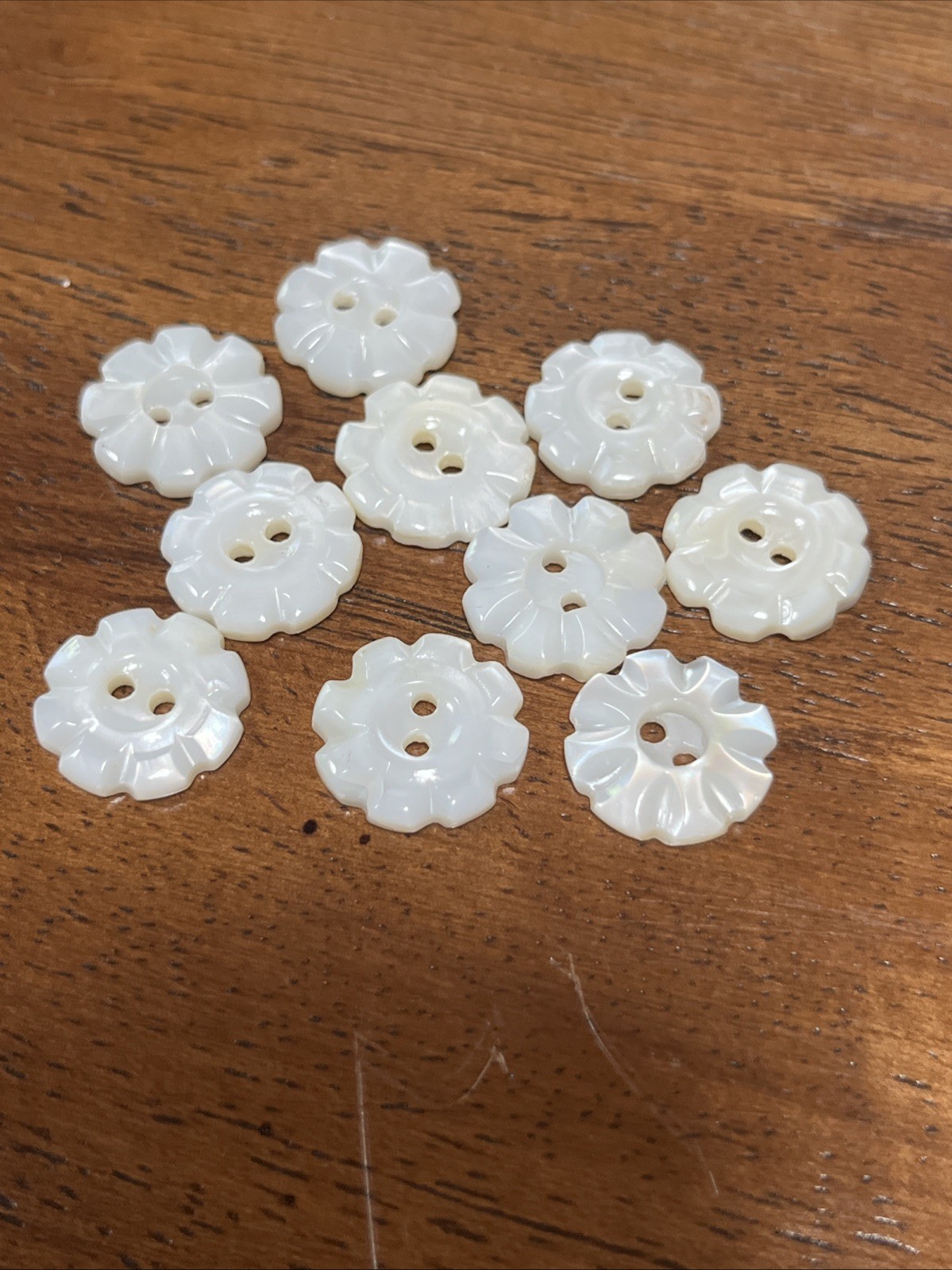 10 Antique Flower Old Stock Mother of Pearl 2Hole buttons 1/2 Inch 10 Antique Flower Old Stock Mother of Pearl 2Hole buttons 1/2 Inch