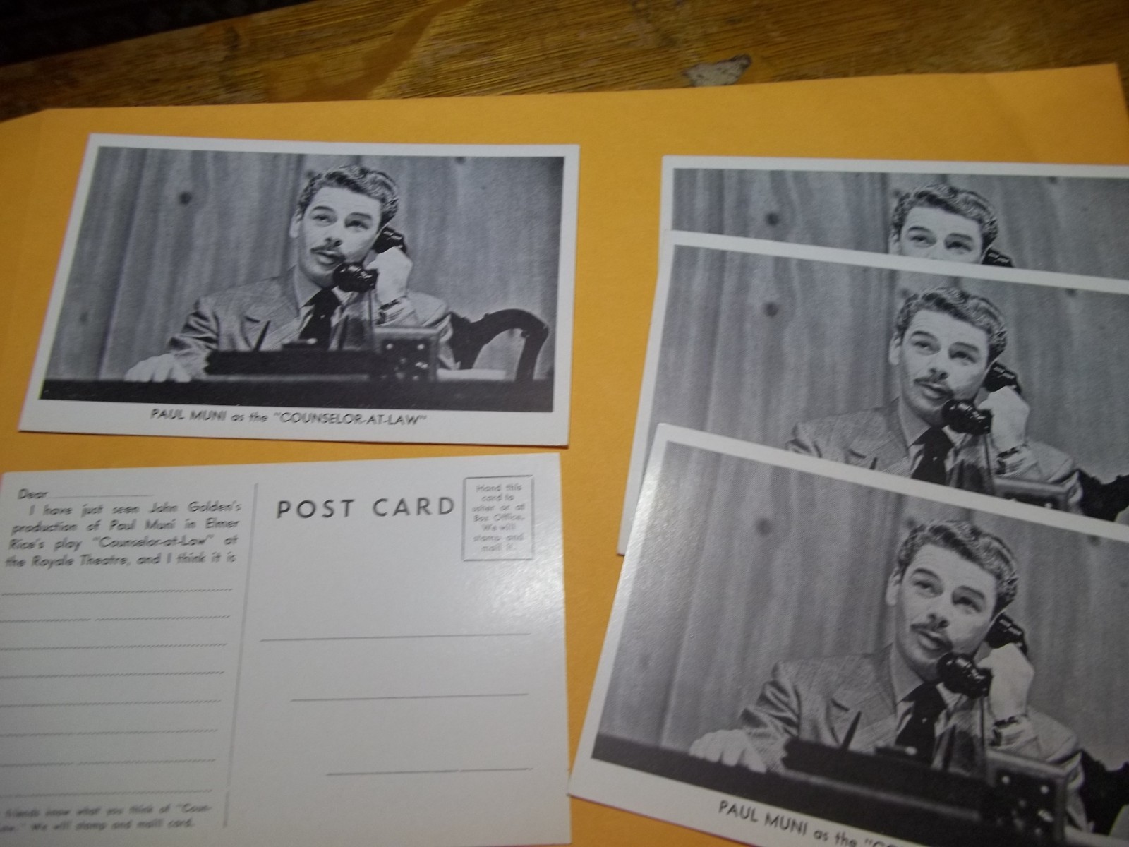 5 Paul Muni Counselor At Law Royal Theater 1942-43 Advertising Postcards FREE SH 5 Paul Muni Counselor At Law Royal Theater 1942-43 Advertising Postcards FREE SH