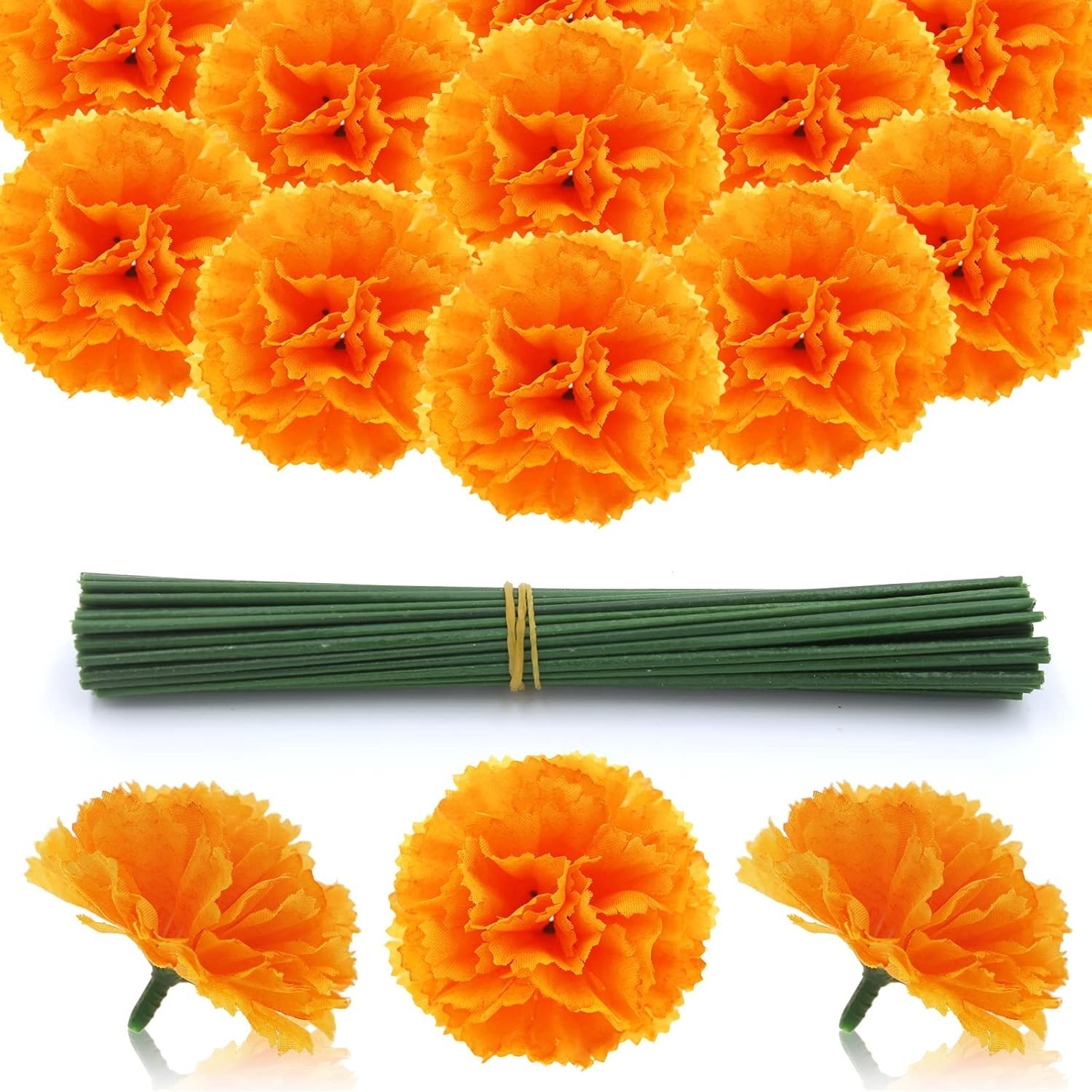 50 Pcs Day of the Dead Marigold Flowers Heads Dia De Los Muertos Decorations