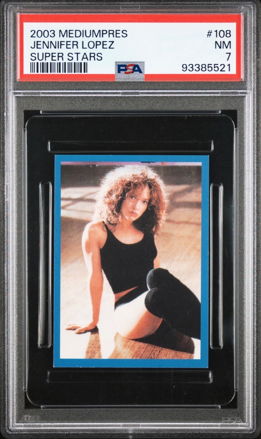 2003 Mediumpres Super Stars #108 JENNIFER LOPEZ PSA 7 Pop 1 highest 2003 Mediumpres Super Stars #108 JENNIFER LOPEZ PSA 7 Pop 1 highest