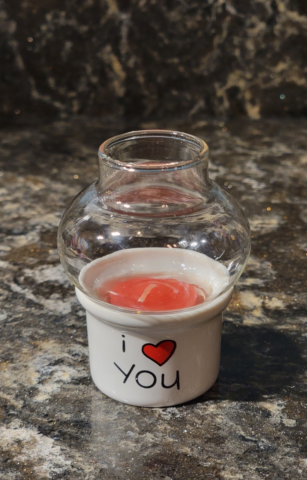Vintage 1980's Russ Berrie ' I HEART YOU ' Tiny 2" Hurricane Lamp w/ Candle 