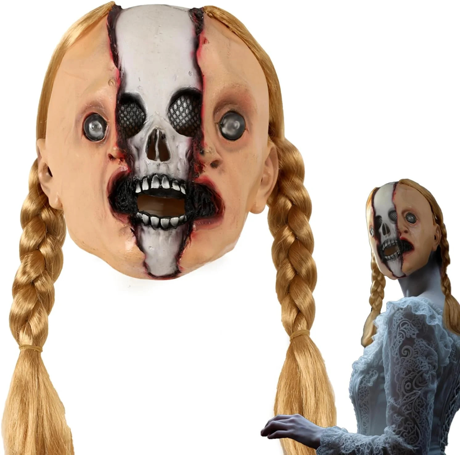 Scary Skull Mask Horror Skeleton Creepy Doll Mask Halloween Props Halloween Cree