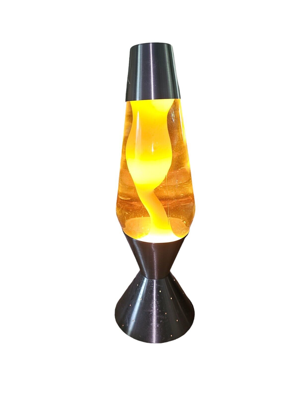 Vintage 1997 Lava Lite Lamp Yellow Wax 16” Starlight Silver Base #