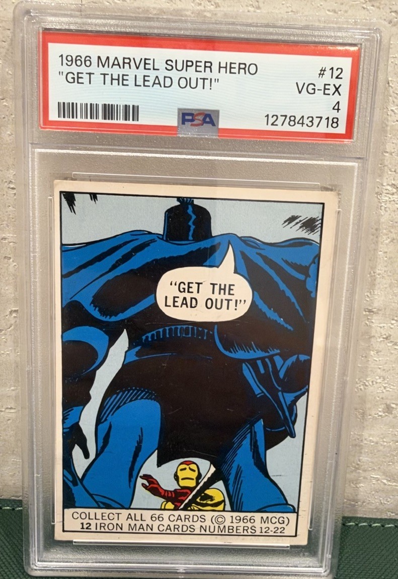 ROOKIE CARD 1966 Marvel Super Hero #12 Iron Man "Get the Lead Out" PSA 4