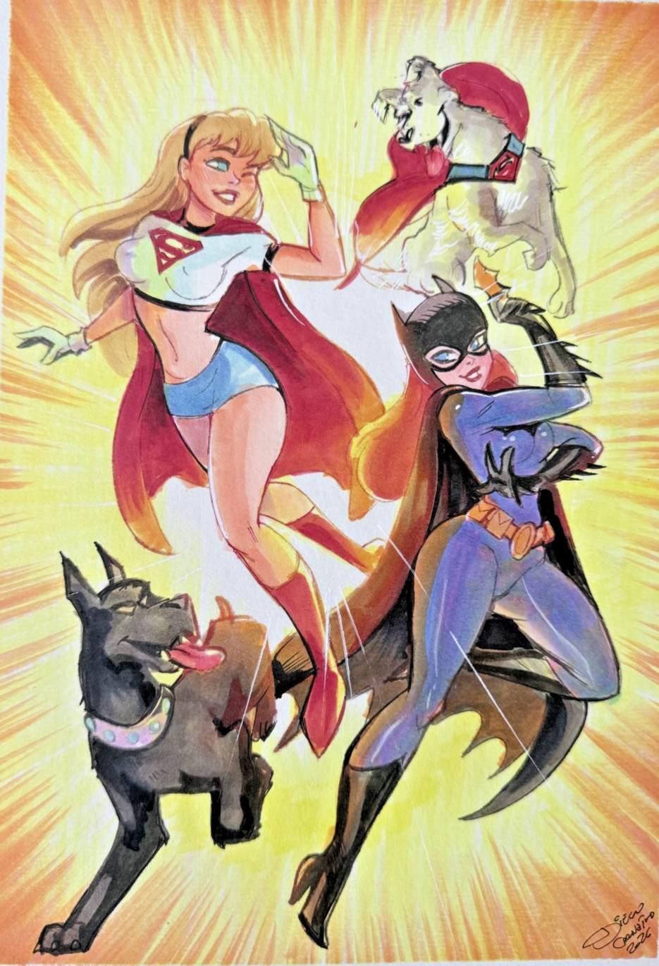Supergirl and Batgirl Original Art By Diego Carneiro Supergirl and Batgirl Original Art By Diego Carneiro