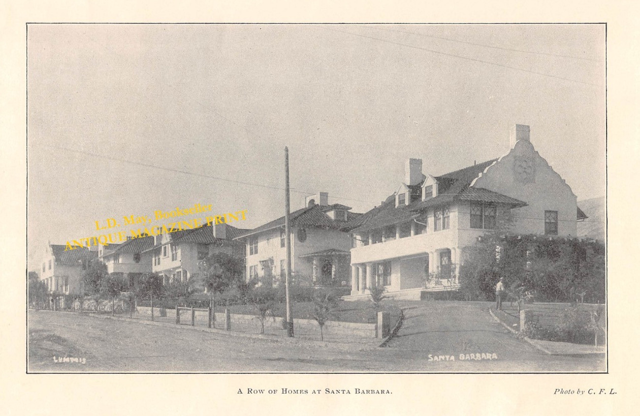 rare original 1902 half-tone print Santa Barbara CA "Row of Homes"
