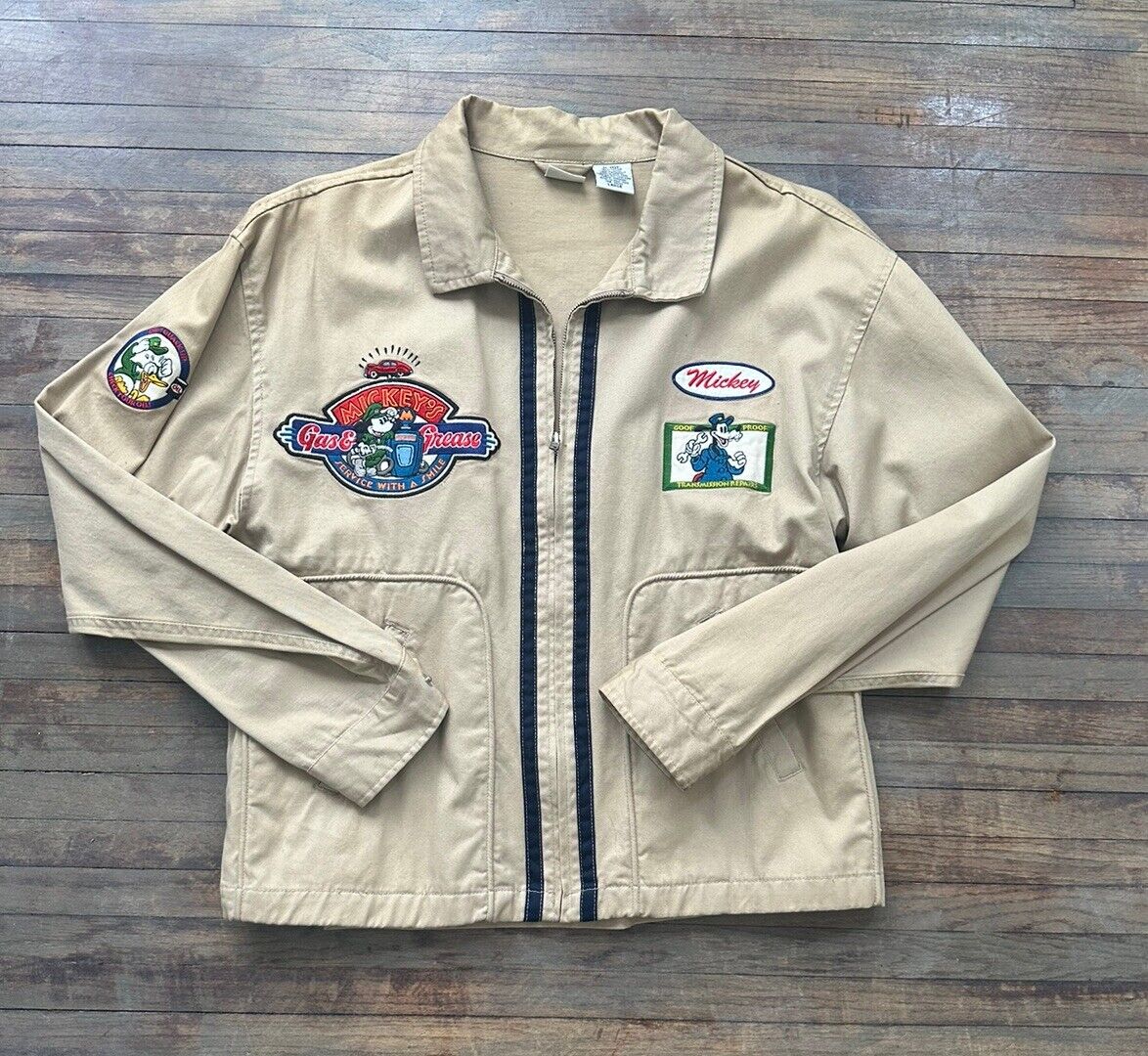 Vintage 1990\'s Disney Mickey Mouse Mechanics Jacket Sz L 100% Cotton