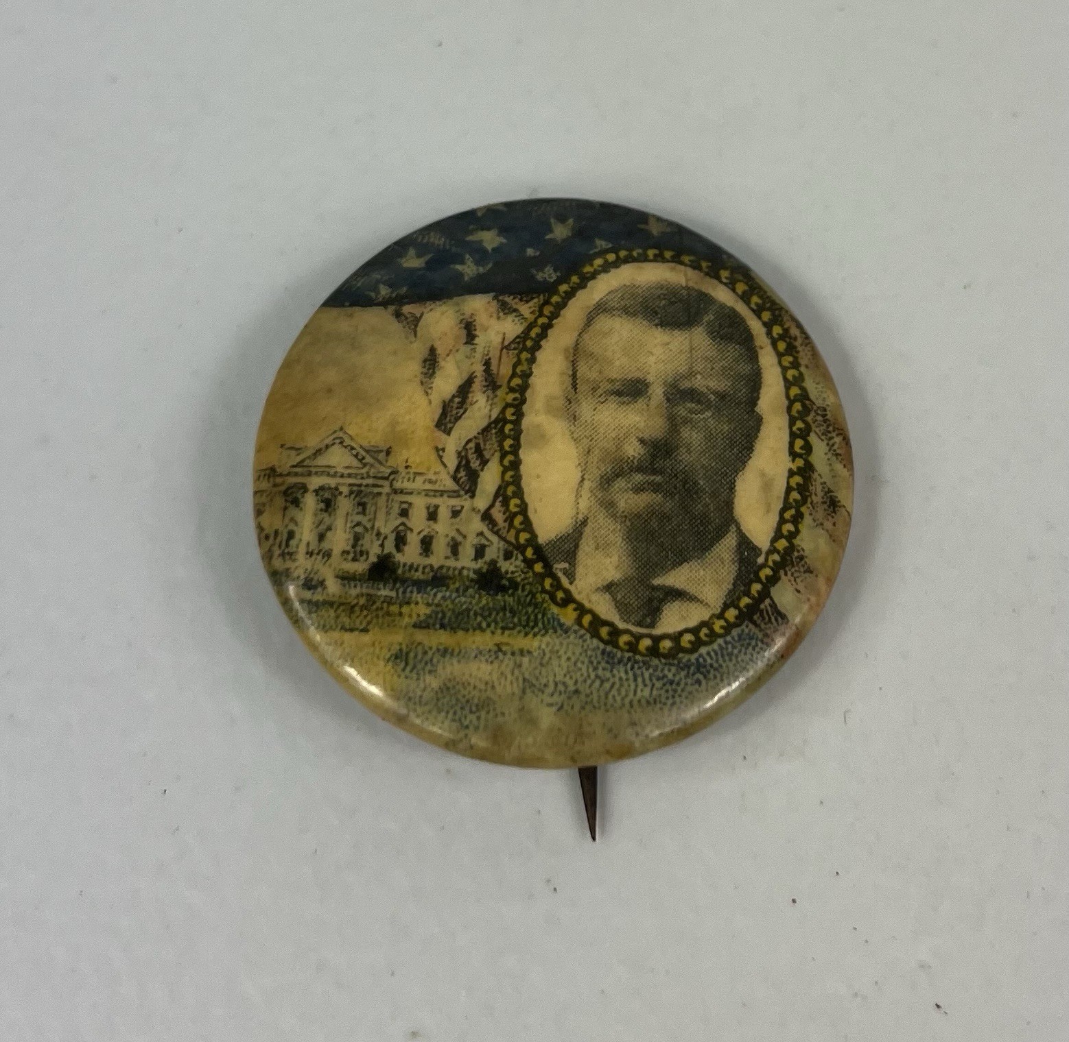 1904 Teddy Roosevelt White House President Political Campaign Button Pin Flag