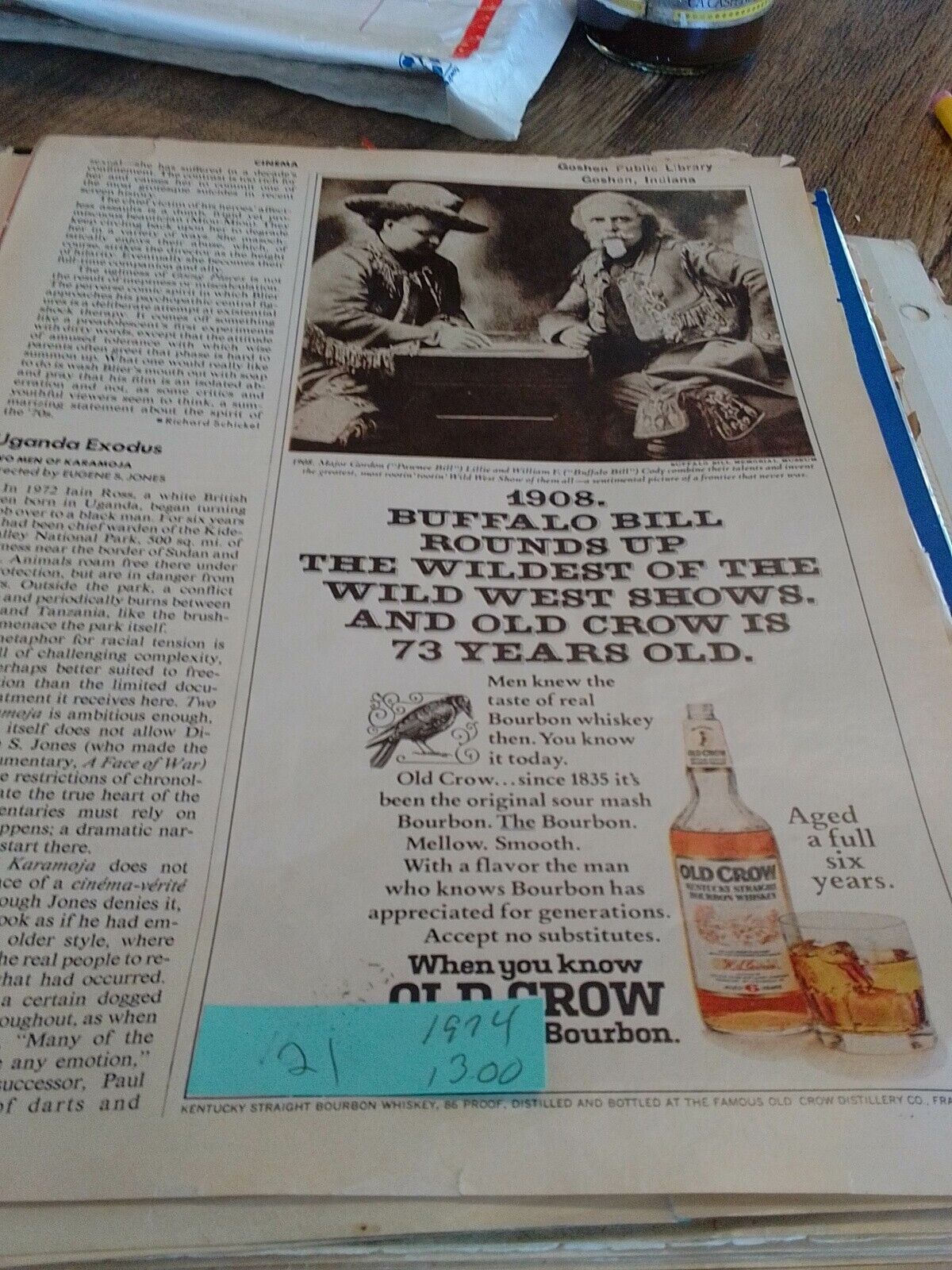 Vintage Booze Ads Old Crow Kentucky Bourbon Print Ads 1950-1970\'