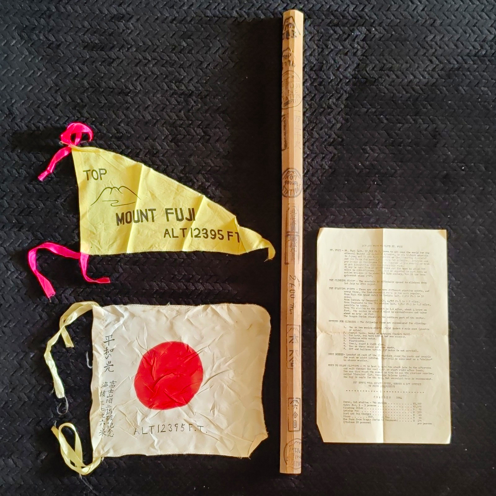 Vtg 1954 Mount Fuji Climbing Stick Lot Kongozue Branded Staff Summit Flags Guide Vtg 1954 Mount Fuji Climbing Stick Lot Kongozue Branded Staff Summit Flags Guide