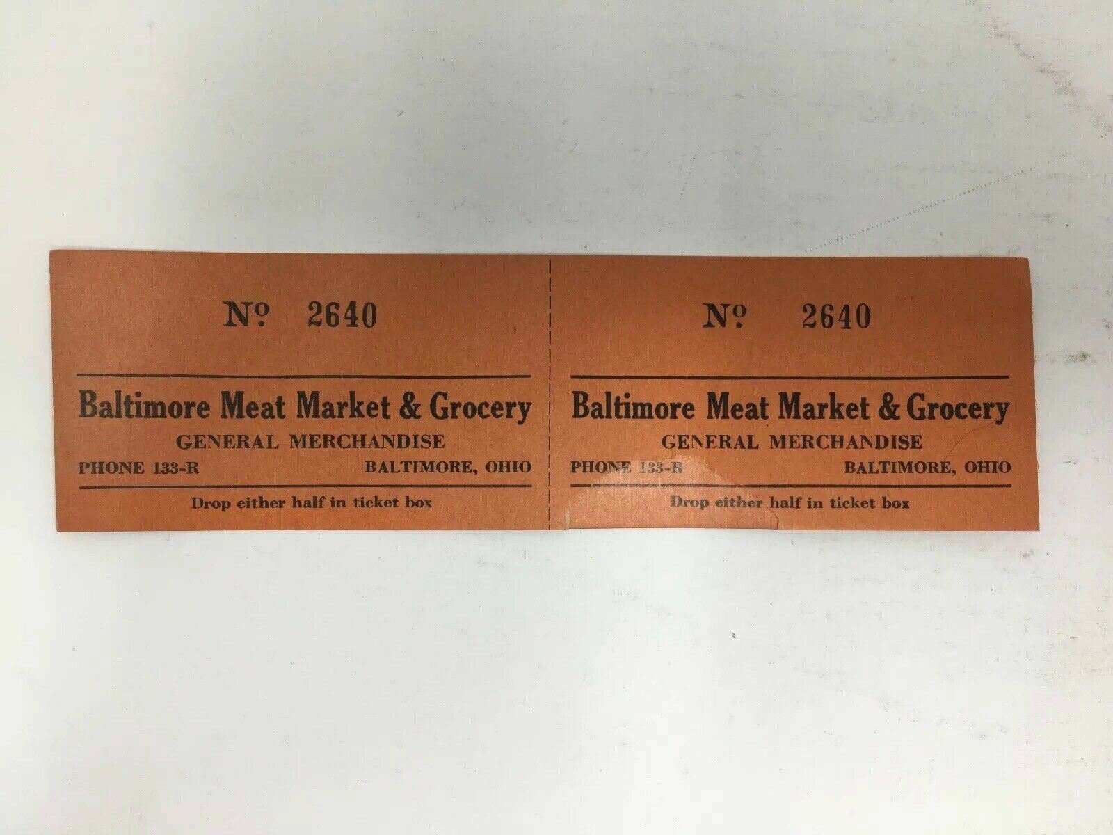 Vintage Baltimore Meat Market & Grocery General Merchandise Ticket Raffle Vintage Baltimore Meat Market & Grocery General Merchandise Ticket Raffle