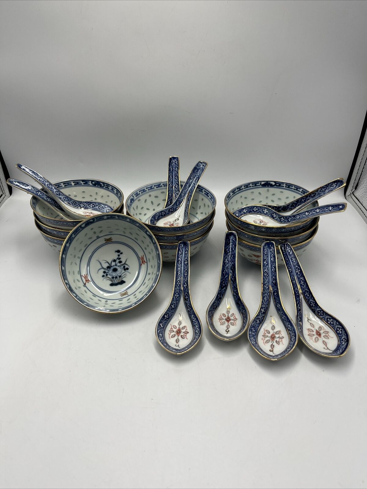 Set of 10 Vintage Chinese Porcelain Rice /Grain 4.5\