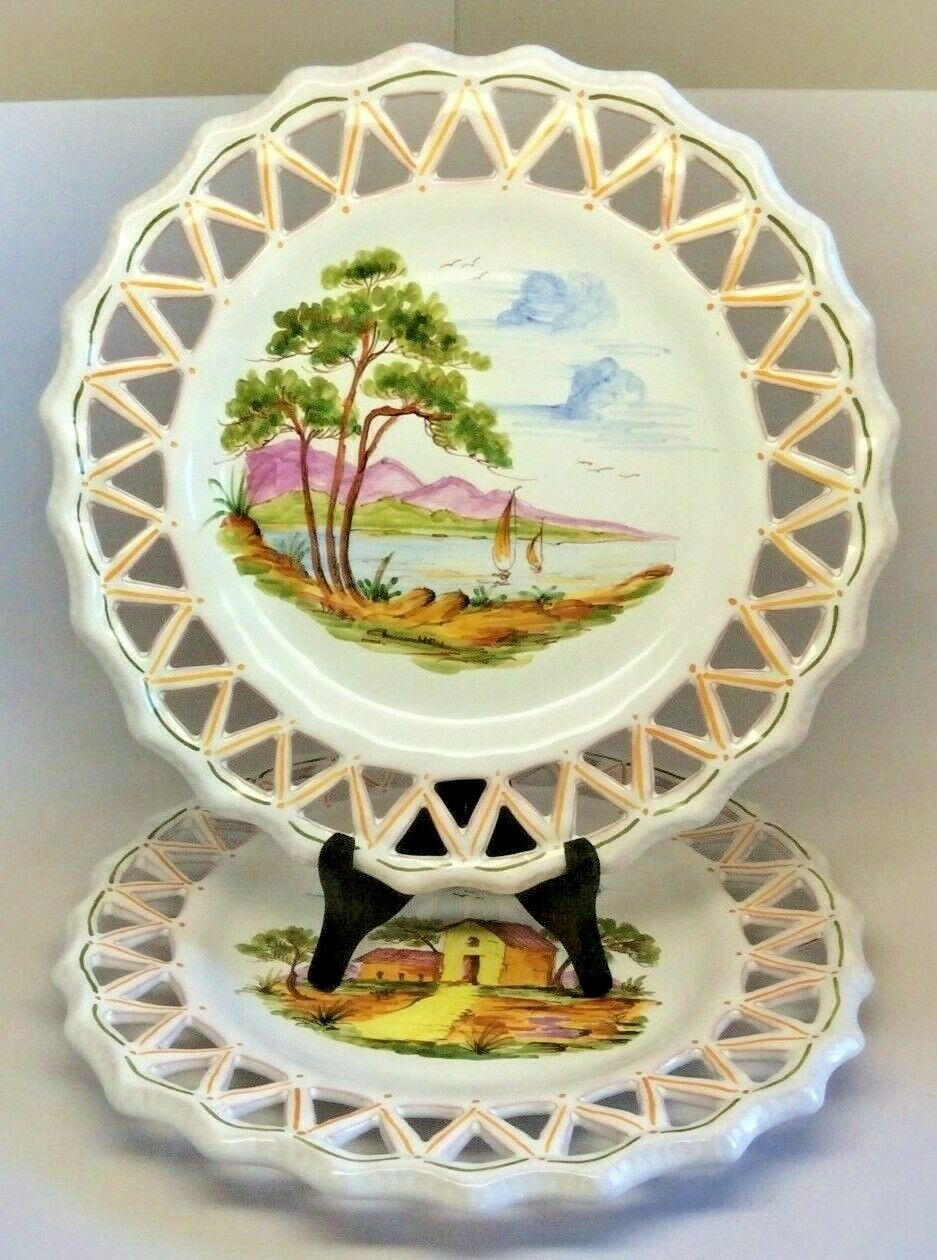 Decorative Nautical Wall Decor Hanging Reticulated Plates Artist Signed